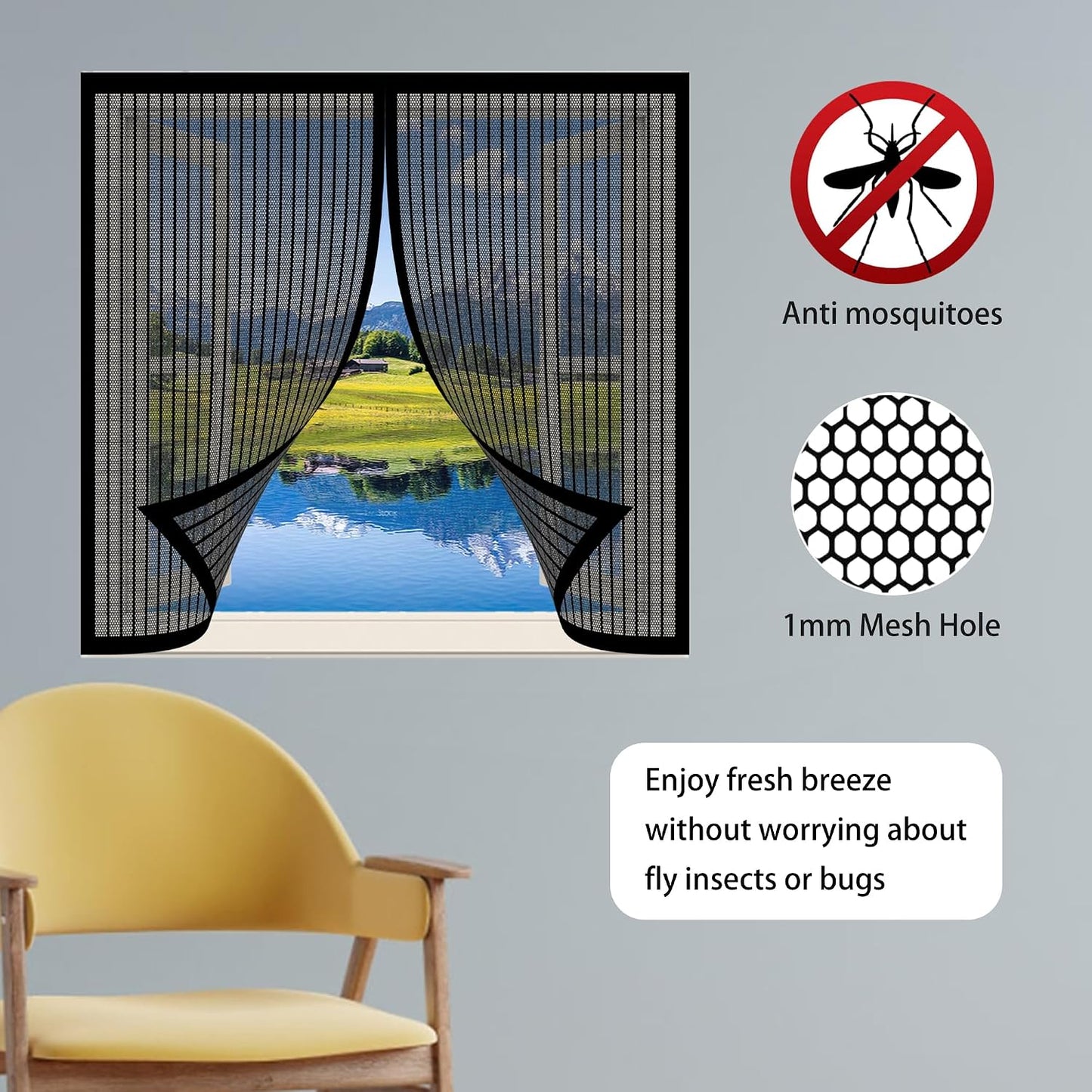  Mosquito Nets For Windows, 137 X 107 Cm, Automatic Anti-Mosquito Curtain, Powerful Magnets, Automatic Window Closure, Prevents Mosquitoes, White
