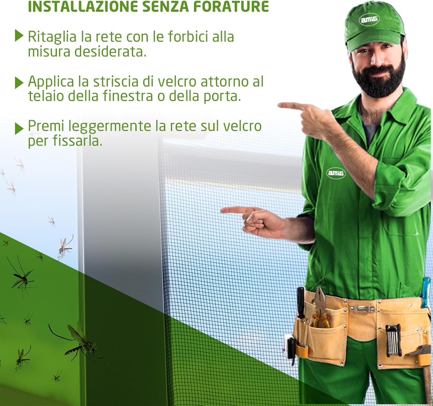  Amig - Moustiquaire Pour Fenêtres Et Portes | 150 X 250 Cm | Installation Facile Sans Outils Avec Velcro Inclus | Noir | Polyester | Protection Contre Les Moustiques | Découpable Et Ajustable