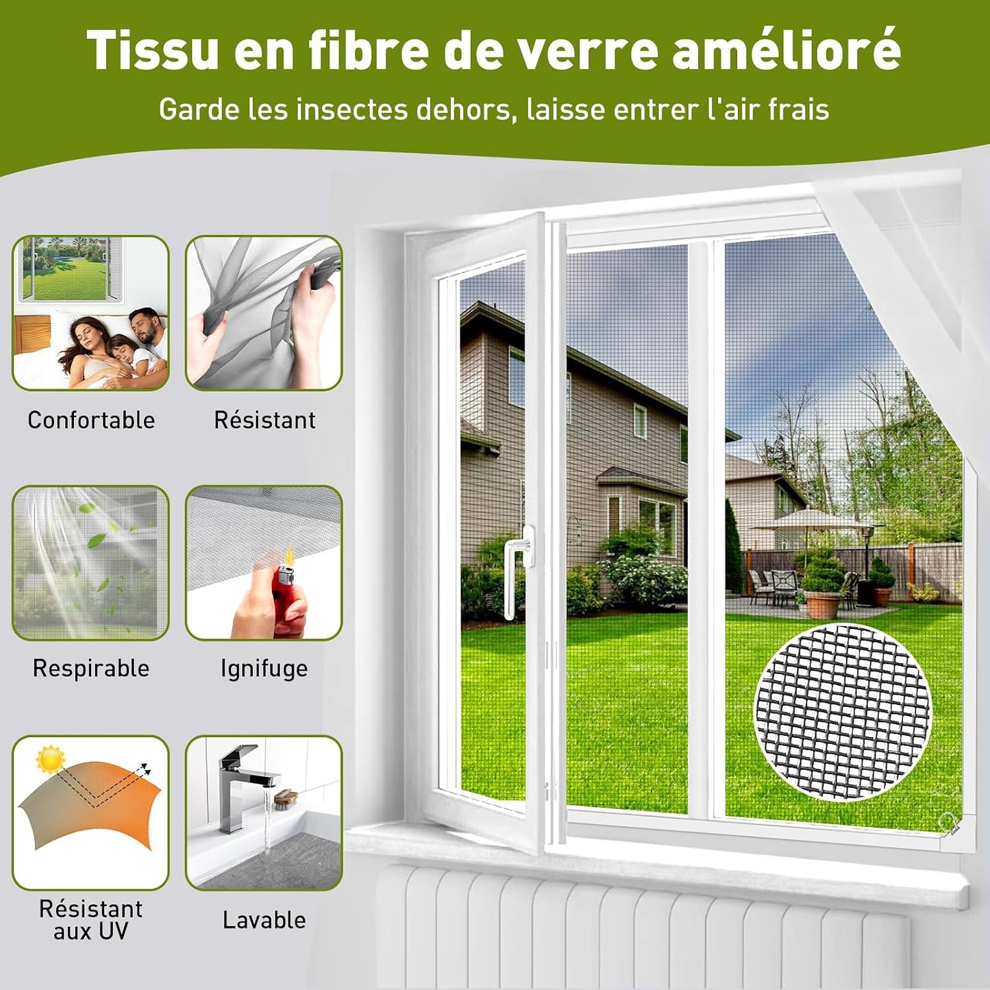  Moustiquaire Fenêtre Magnétique, 120x130 Cm En Fibre De Verre, Taille Ajustable Avec Cadre Détachable, Moustiquaire Aimantée Sans Perçage, Montage Simple, Pour Fenêtres De Toit Et Coulissantes