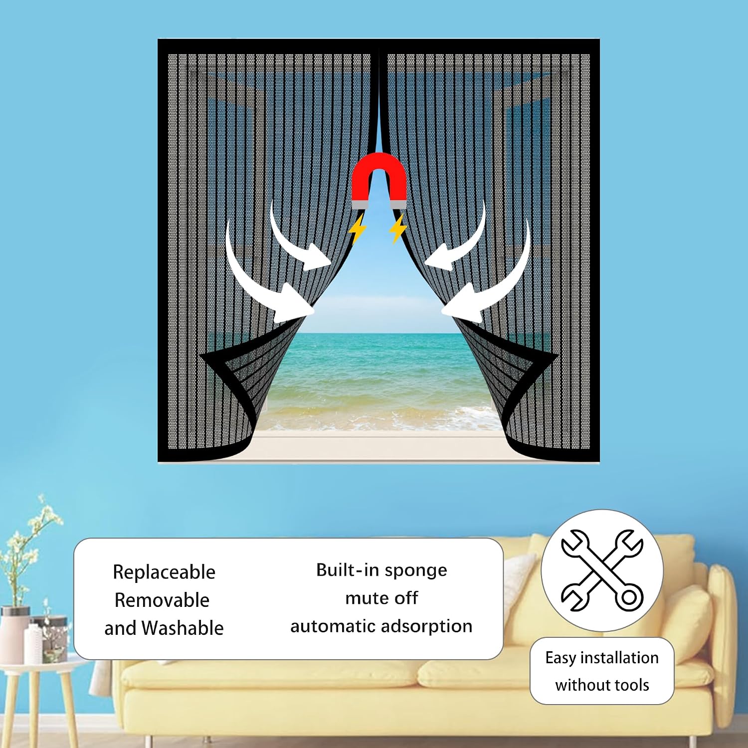  Mosquito Nets For Windows, 137 X 107 Cm, Automatic Anti-Mosquito Curtain, Powerful Magnets, Automatic Window Closure, Prevents Mosquitoes, White