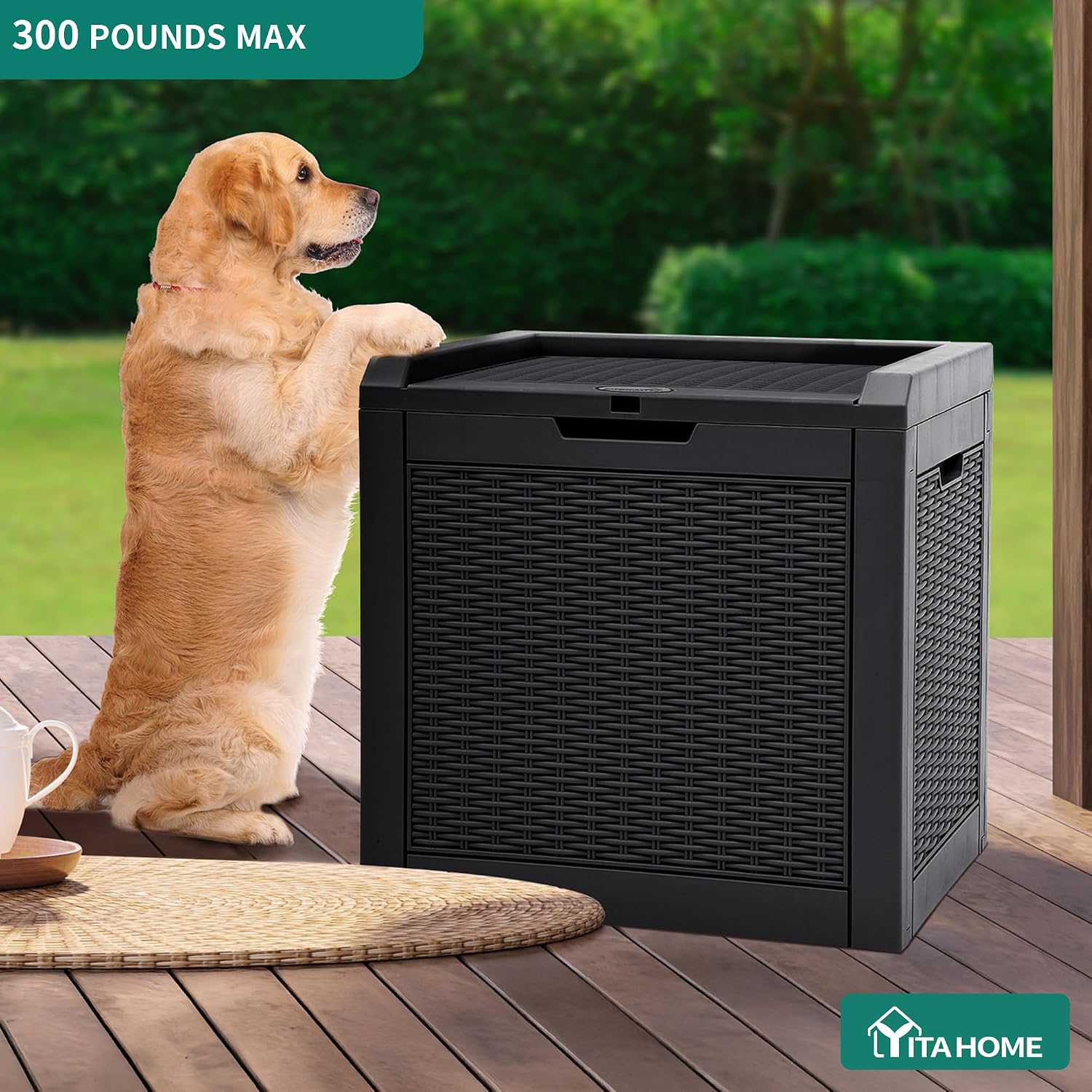  YITAHOME Boîte De Rangement D'extérieur En Rotin De 118 L, Boîte De Terrasse En Résine Imperméable Avec Couvercle Et Poignées Verrouillables, Rangement De Jardin Toutes Saisons Pour Coussins
