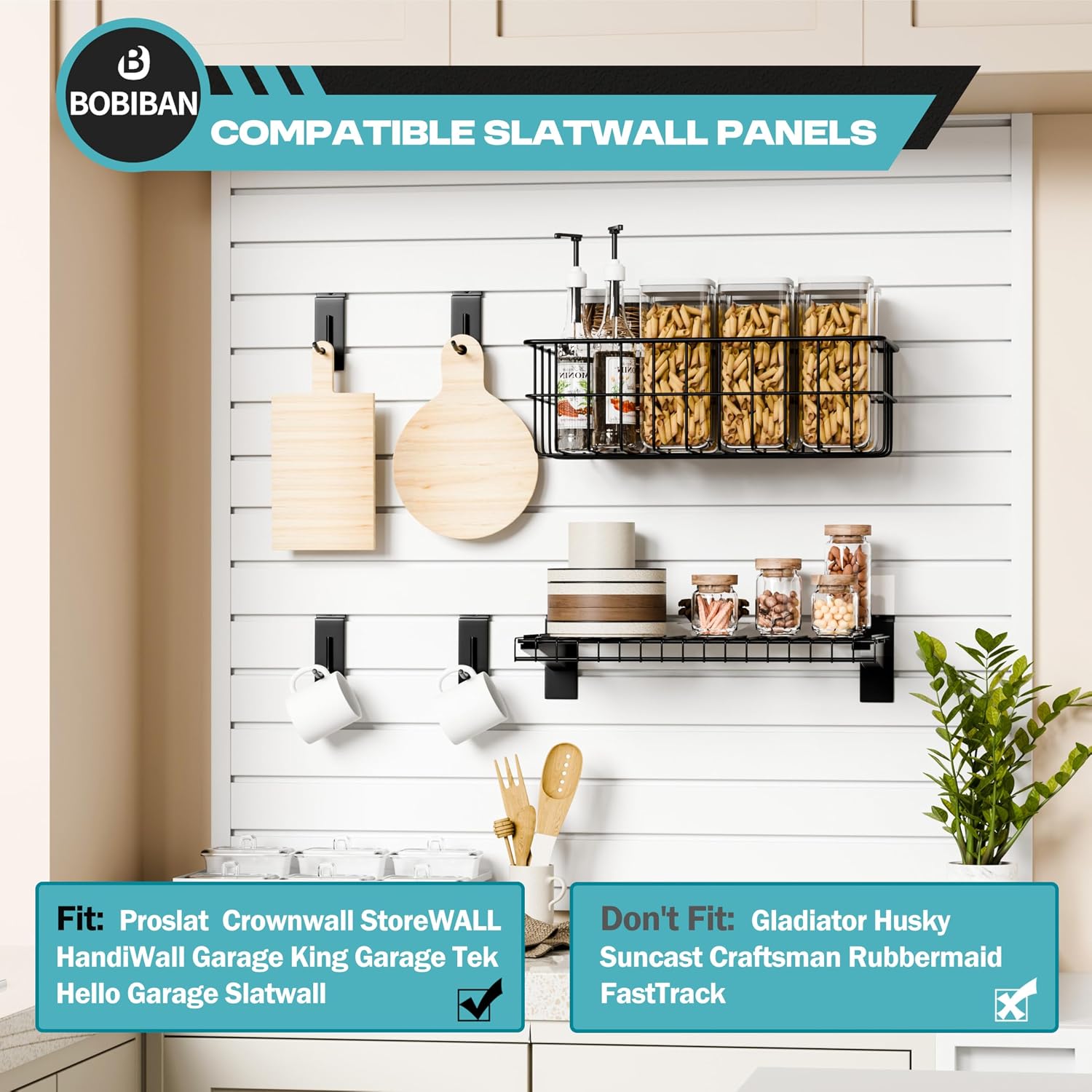  Lot De 24 Accessoires Pour Mur à Lattes En Métal, étagères Et Crochets, Kit De Rangement Mural à Lattes Robustes Pour Magasins, Garage Et Rangement De Pièce (noir, 24 Pièces)