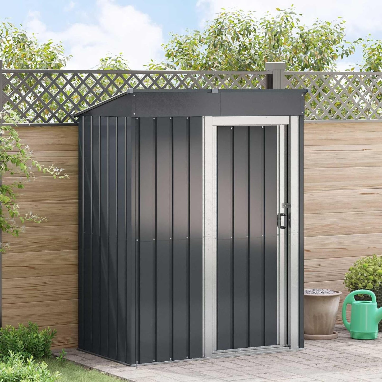  Cabanon De Jardin Métallique Anthracite 137x81x180 Cm, Abri De Jardin Rectangulaire Pour Extérieur, Remise Pratique Avec Rangement Pour Outils Et Pots, Design Moderne Et Durable