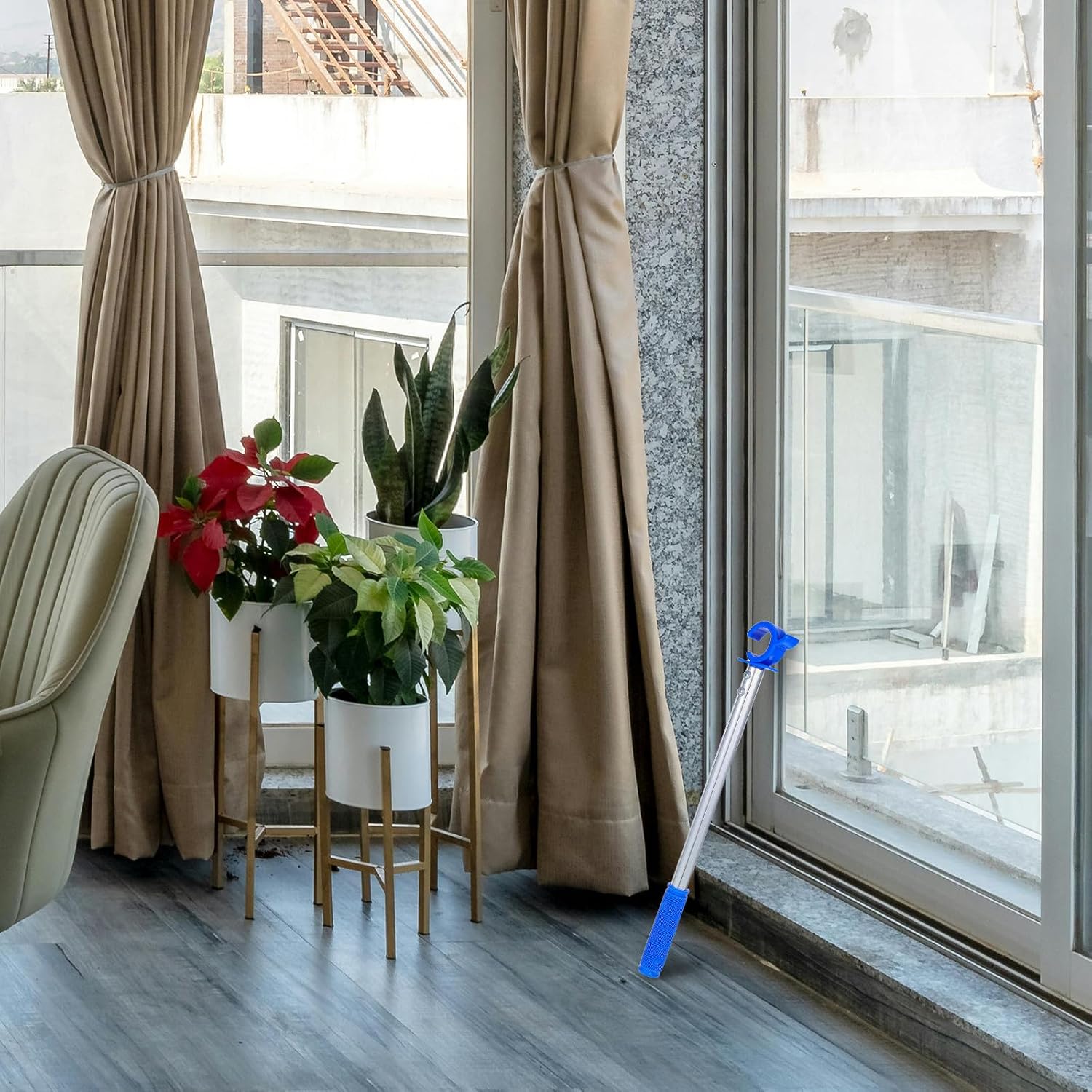 Angoily Tige D’ouverture Pour Fenêtre En Alliage D’aluminium Anodisé Lot De 2 Baguette D’assistance Argentée Et Bleue Outil Pratique Pour Ouvrir Fenêtres De Toit En Salon La Cuisine