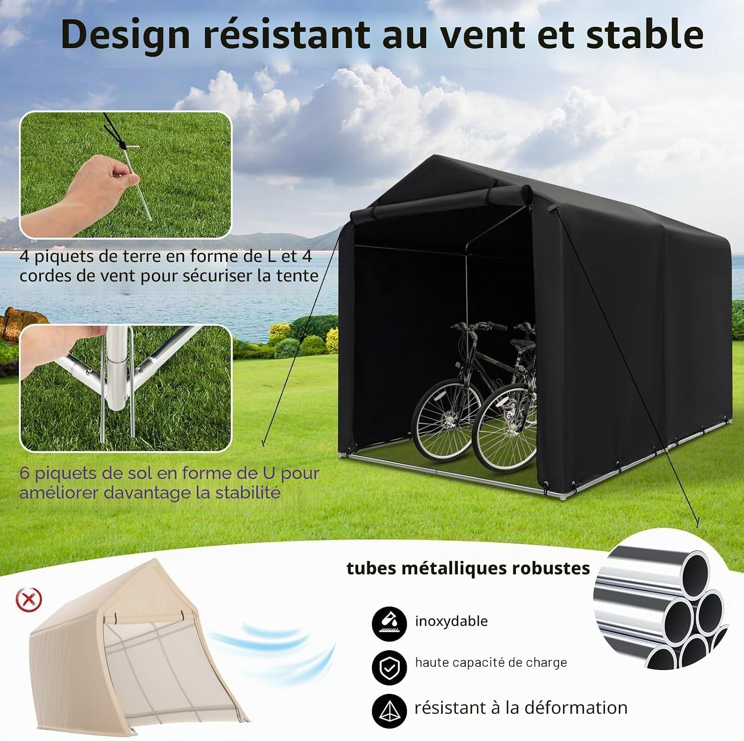  FANTASK Abri De Garage étanche Avec Porte Zippée Enroulable Et Cadre En Métal (Gris Foncé)
