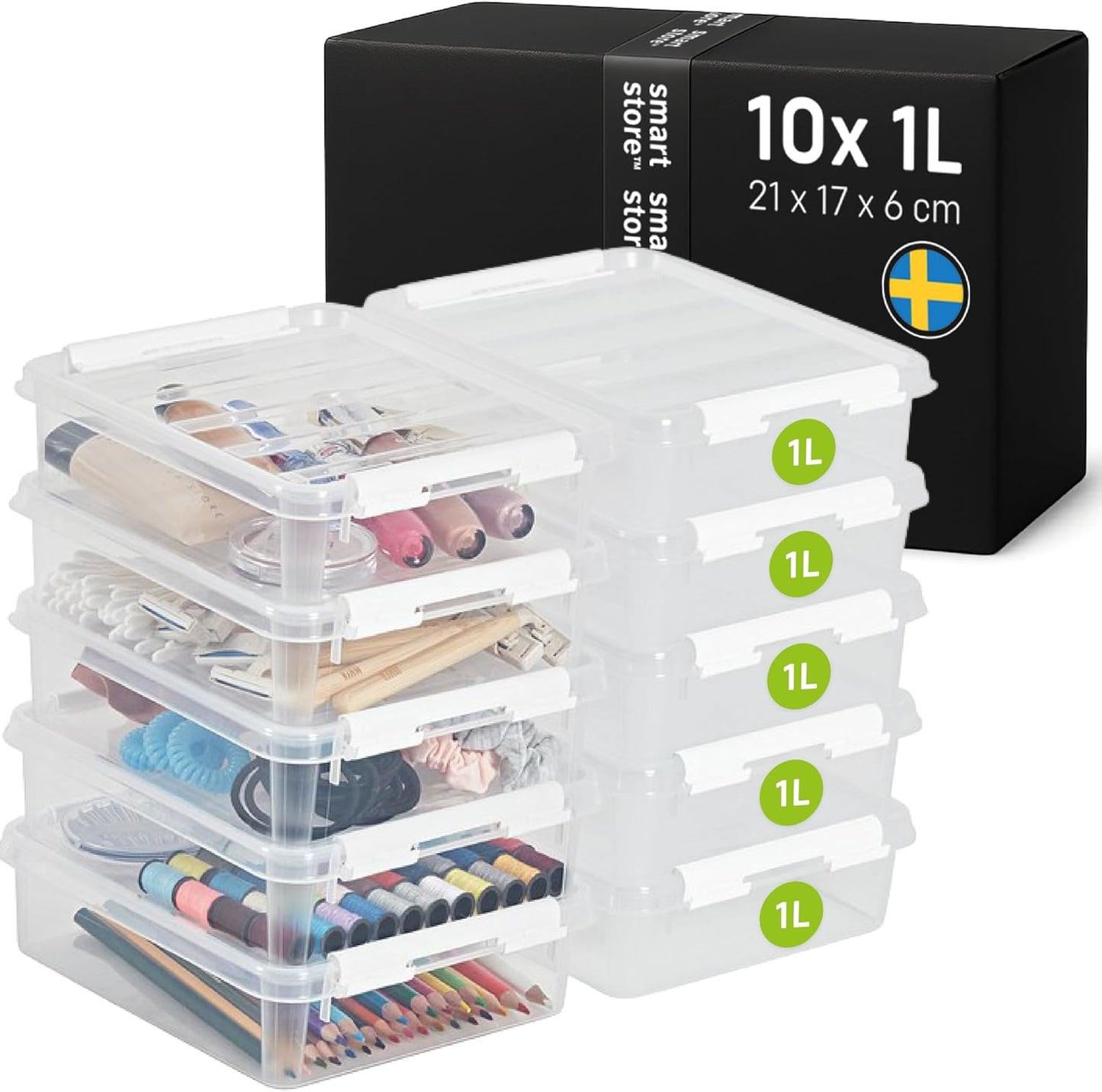  SmartStore - 10x Petite Boîte De Rangement Plastique Avec Couvercle 0,3L (15x9x6cm) | Empilable Et De Qualité Alimentaire | Boîte Plastique Avec Couvercle & Coins Renforcés | Garantie 10 Ans