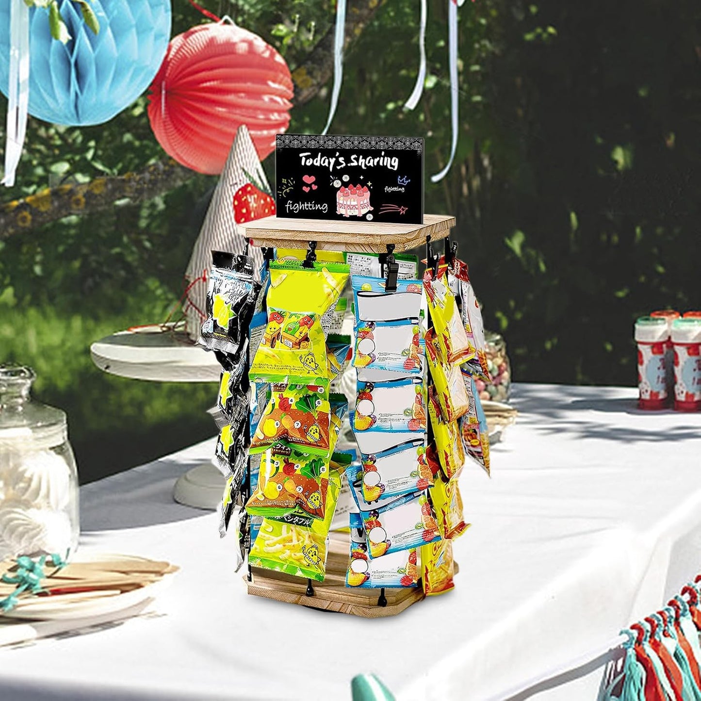  Rack D'affichage à Puce, Organisateur De Collations Rotatives à 360 ° Avec Babillard Et Base En Bois, Support D'économie D'espace Pour Le Stockage Des Aliments De Bonbons Pour Copeaux, Comptoir, épreu