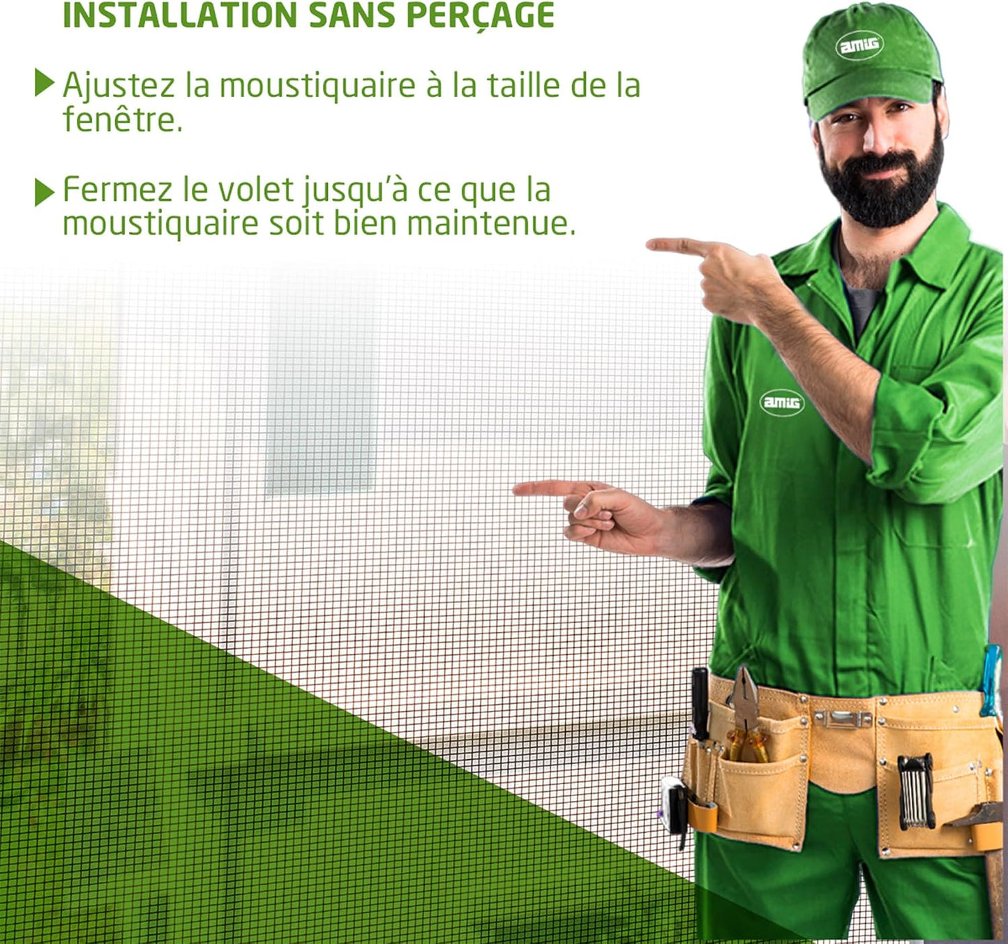  Amig - Moustiquaire Extensible Pour Fenêtres | Installation Sans Outils | S’adapte Dans L’emplacement Du Volet | 70 X 50 Cm | Ajustable Jusqu’à 130 Cm | Aluminium Blanc Et Maille En Fibre De Verre