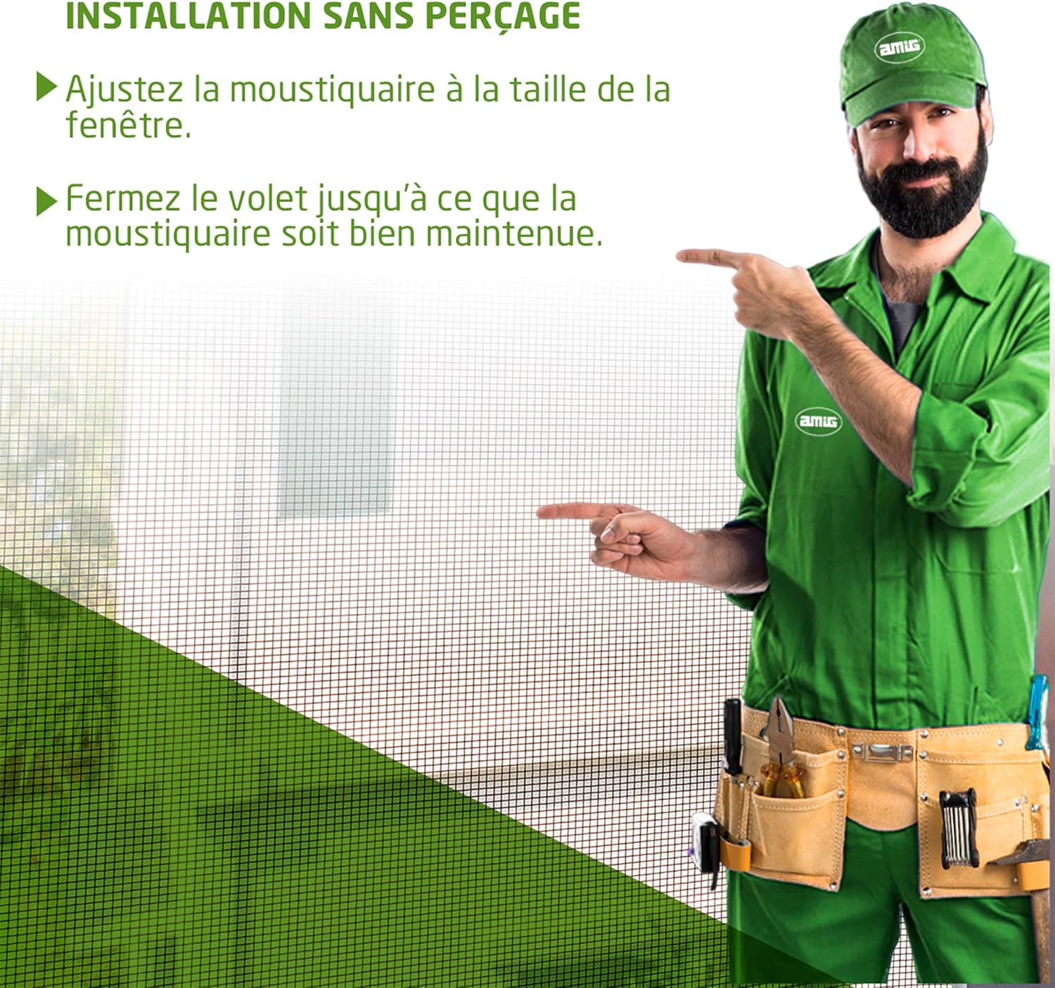  Amig - Moustiquaire Extensible Pour Fenêtres | Installation Sans Outils | S’adapte Dans L’emplacement Du Volet | 100 X 70 Cm | Ajustable Jusqu’à 190 Cm | Aluminium Blanc Et Maille En Fibre De Verre
