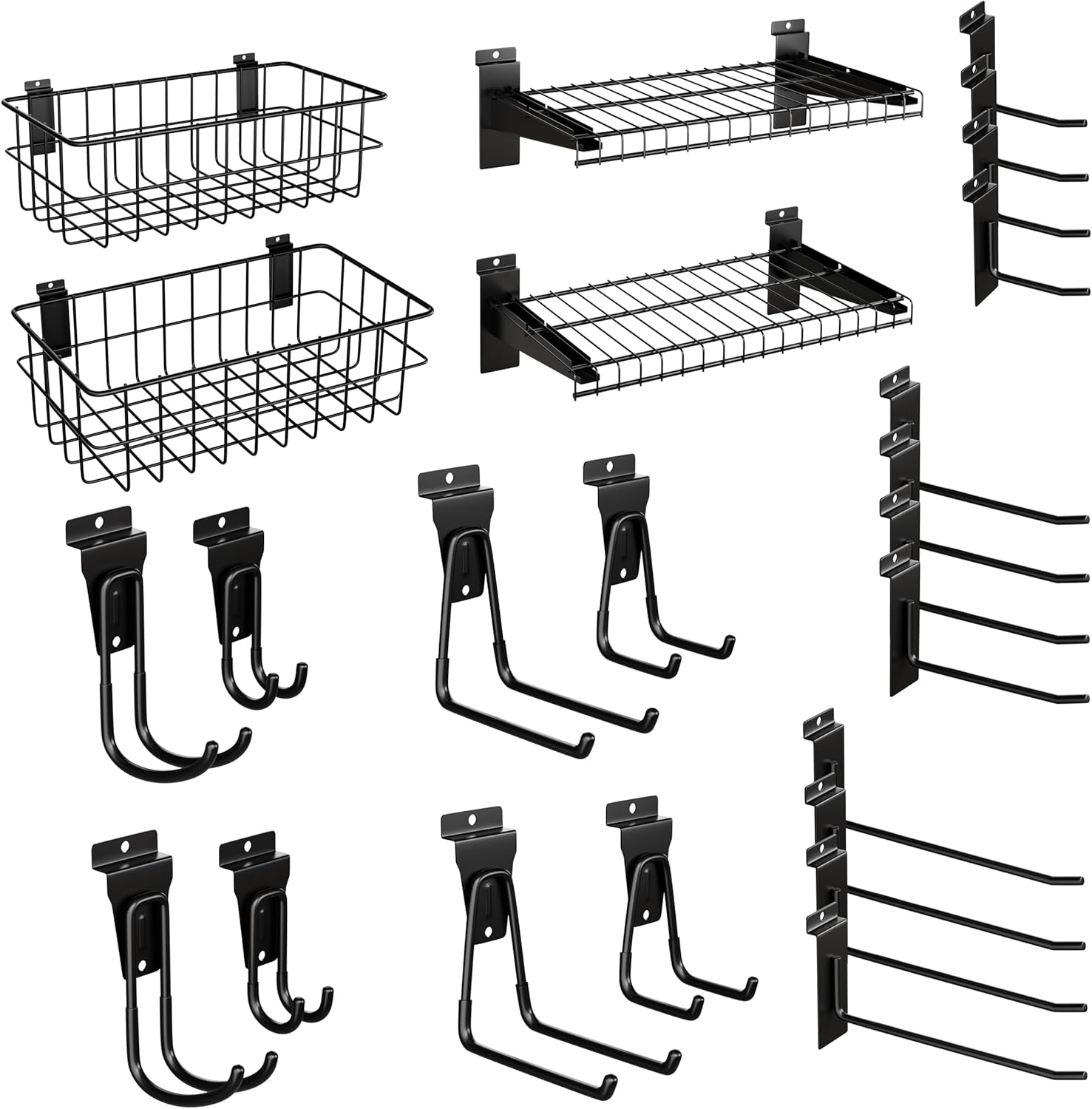  Lot De 24 Accessoires Pour Mur à Lattes En Métal, étagères Et Crochets, Kit De Rangement Mural à Lattes Robustes Pour Magasins, Garage Et Rangement De Pièce (noir, 24 Pièces)