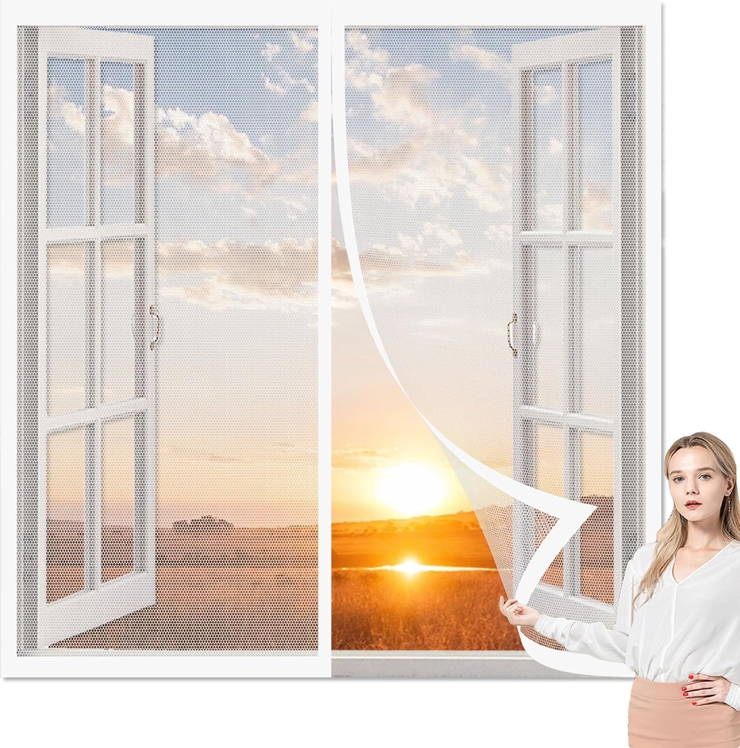  Mosquito Net For Windows, 133 X 120 Cm, Magnetic Window Curtain With Strong Magnets For Windows, Prevents Mosquitoes From Passing In, White