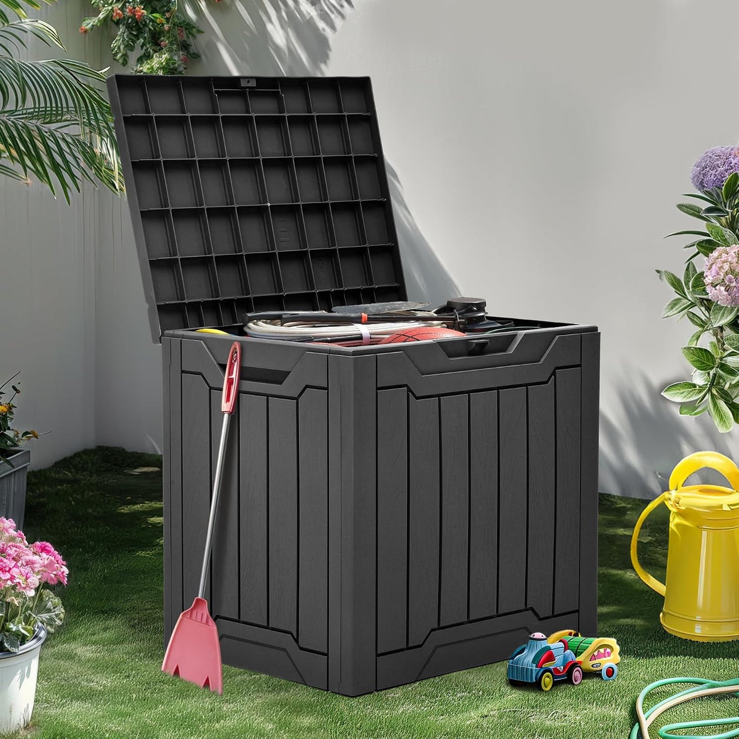  YITAHOME Boîte De Rangement D'extérieur En Résine De 100 Litres, Résistante à L'eau, Boîte De Rangement D'extérieur Pour Oreillers, Matériel De Jardin, Verrouillable En Toute Sécurité, Noir