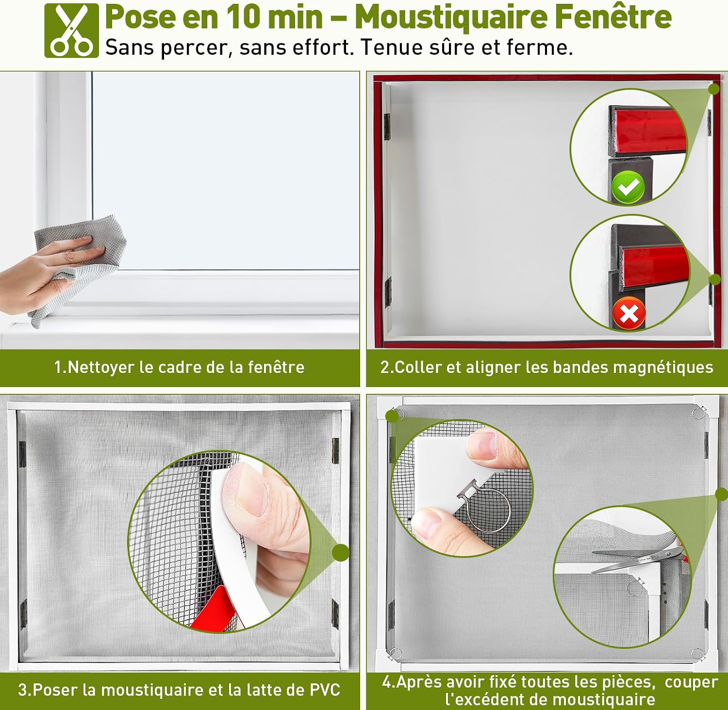  Moustiquaire Fenêtre Magnétique, 120x130 Cm En Fibre De Verre, Taille Ajustable Avec Cadre Détachable, Moustiquaire Aimantée Sans Perçage, Montage Simple, Pour Fenêtres De Toit Et Coulissantes