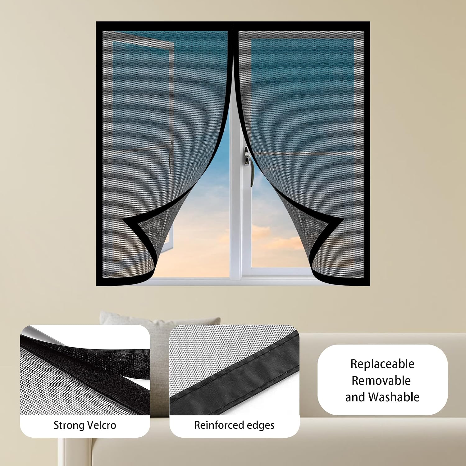  Magnetic Insect Repellent Curtain 98 X 113 Cm Magnetic Mosquito Net Door Magnets And Adhesive Strip For Living Room Window Balcony White