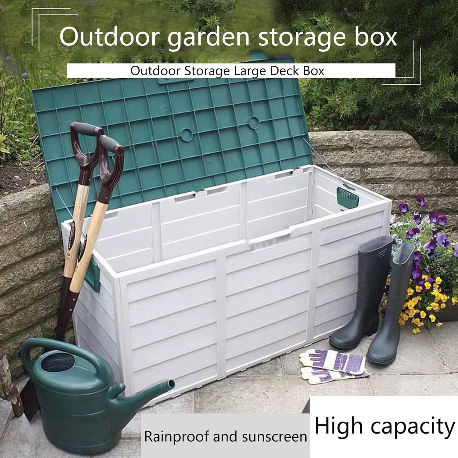  Grande Boîte De Terrasse De 65 Gallons,organisateur De Rangement Extérieur Avec Ouverture De Verrouillage, Boîte De Rangement Extérieure étanche Avec Poulies Inférieures, Pour Meubles De Patio ( Color