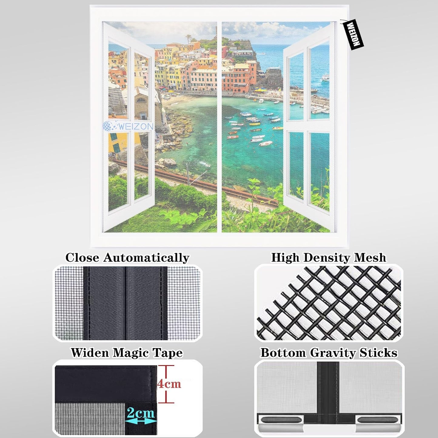  Magnetic Mosquito Net With White Window, 105 X 105 Cm, Customisable Magnetic Door Mosquito Net Without Drilling Keeps Fresh Air Indoors And Insects Outdoor
