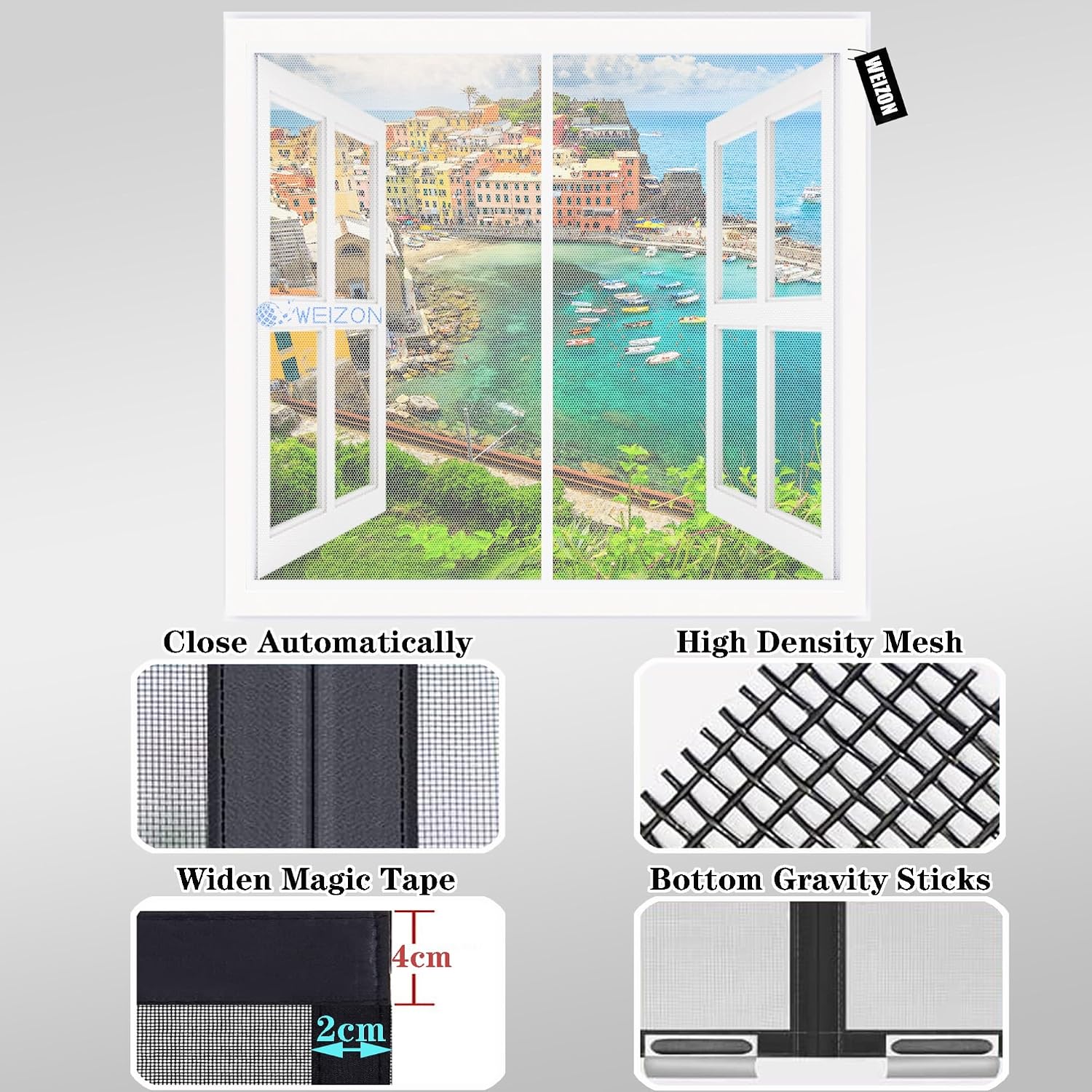  Magnetic Mosquito Net With White Window, 105 X 105 Cm, Customisable Magnetic Door Mosquito Net Without Drilling Keeps Fresh Air Indoors And Insects Outdoor