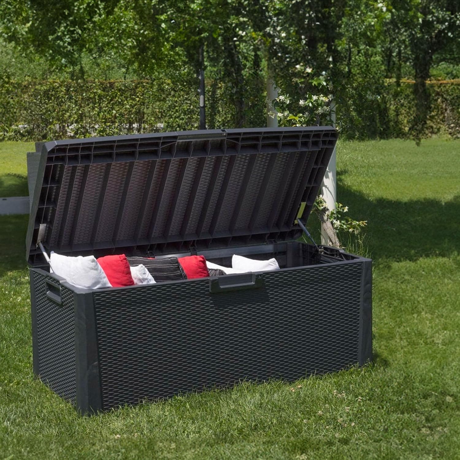  Avilia Coffre De Rangement Avec Assise Et Coussin D'extérieur 340L - Anthracite