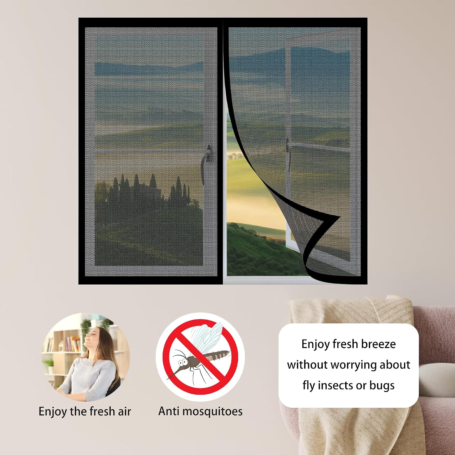  Magnetic Door Or Window Mosquito Net 118 X 130 Cm Breathable Balcony Mosquito Net Ultra Thin Mesh For Windows Doors, White