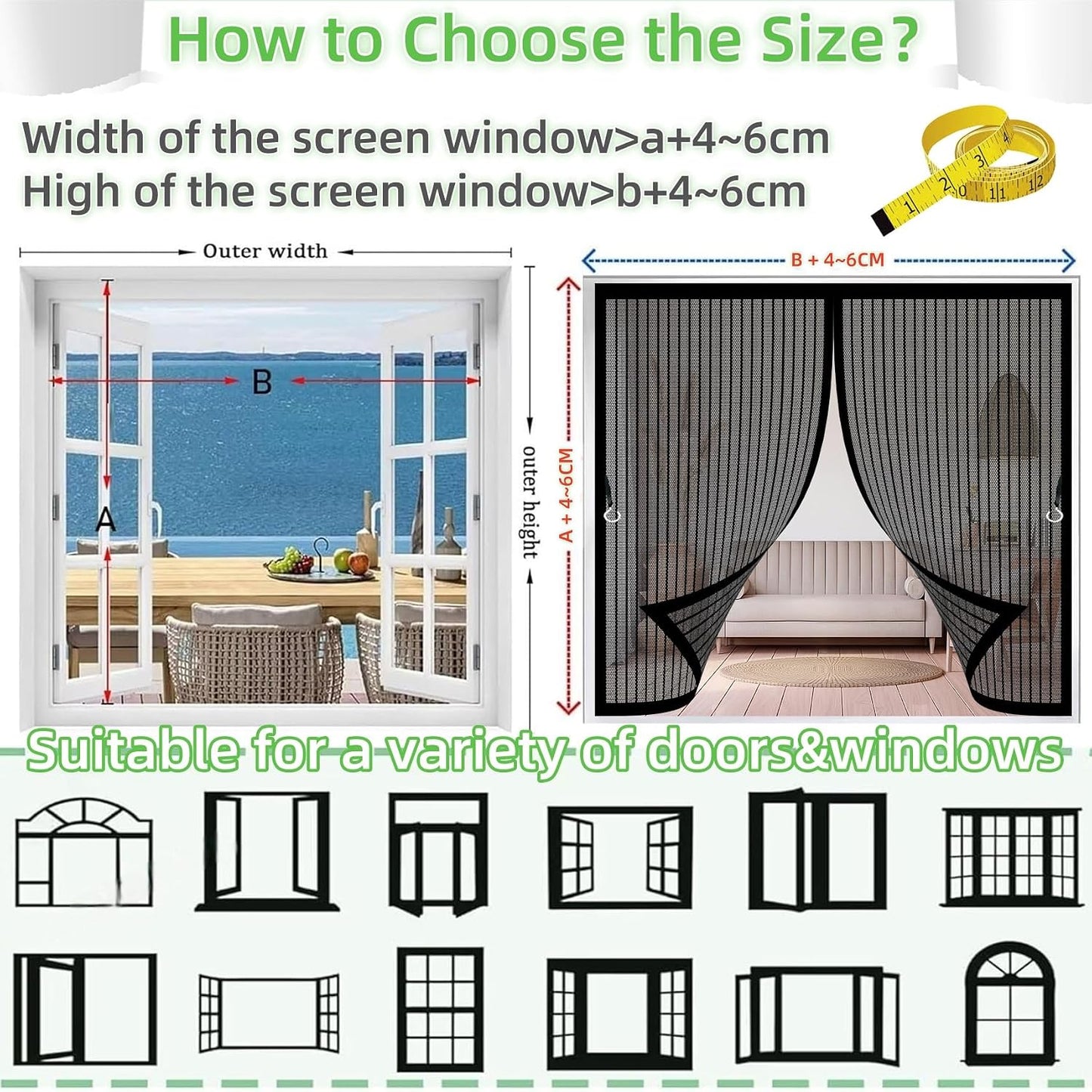  Magnetic Window Mosquito Net 133 X 84 Cm Anti-Mosquito Automatic Closing No Drilling Fine Mesh Anti-Mosquito Curtain For Doors, Various Sizes, Black