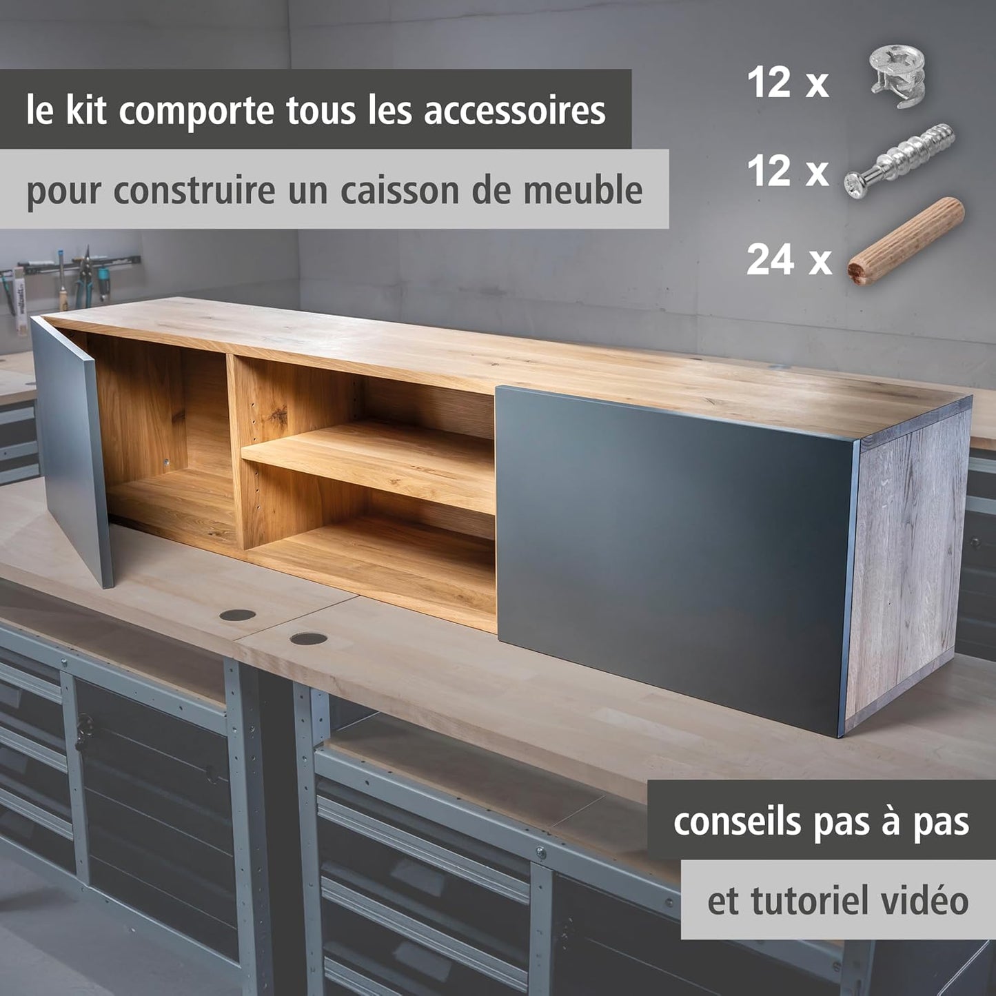  Wolfcraft 4665000 - Kit De Ferrures Excentriques Pour Meubles - Kit Complet Pour Assemblages Vissés Lors De Construction De Meubles