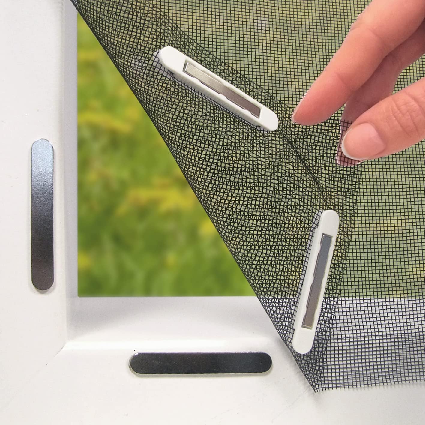  Hoberg Moustiquaire De Fenêtre Avec Fixation Magnétique Innovante | Moustiquaire Jusqu'à 150 X 130 Cm Découpable Individuellement, Pas De Perçage Ni De Vissage | Fixation Avec 16 Aimants [Noir]