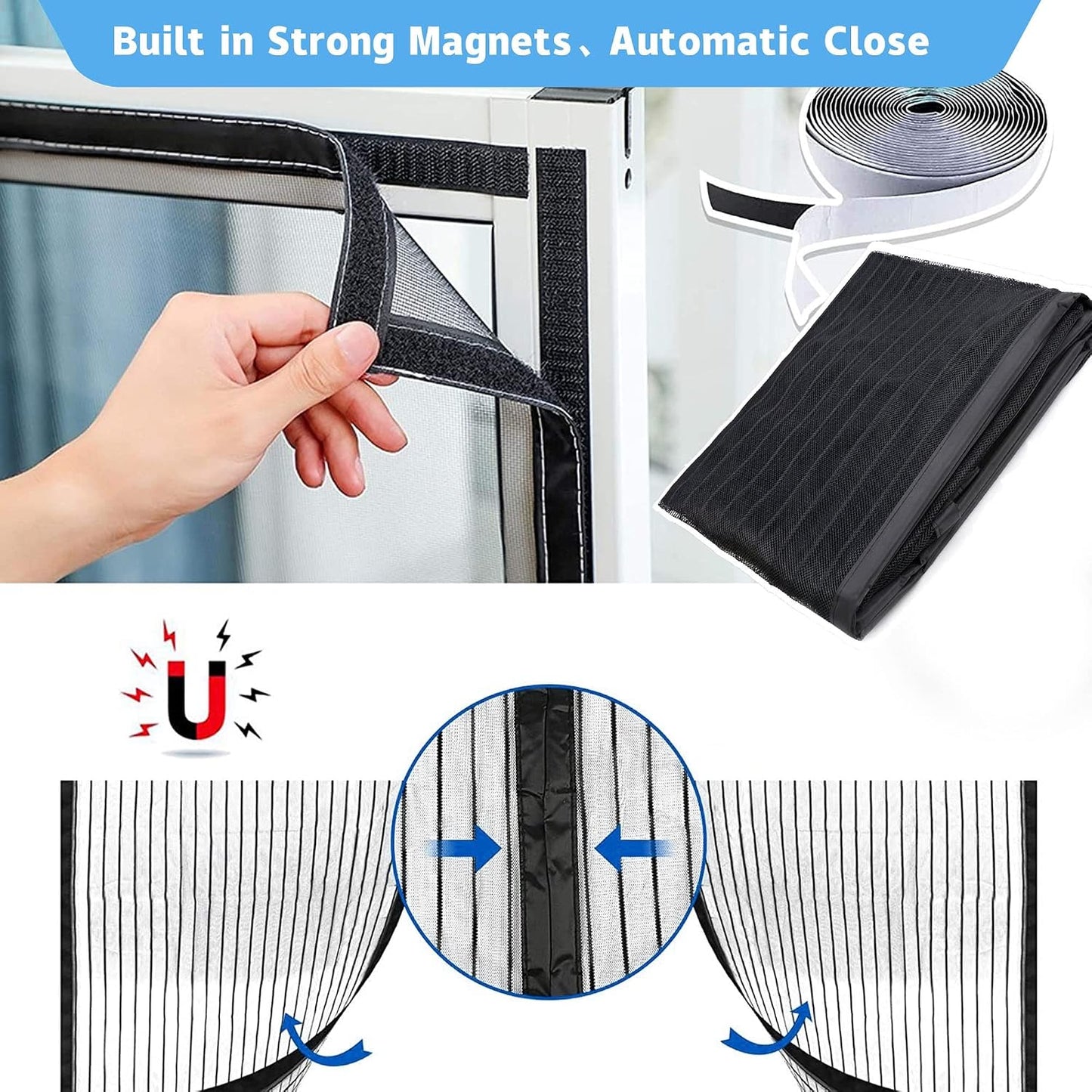  Magnetic Window Mosquito Netting, 120 X 110 Cm, Magnetic Window Mesh, Ultra Fine Mesh For Most Windows, Brown