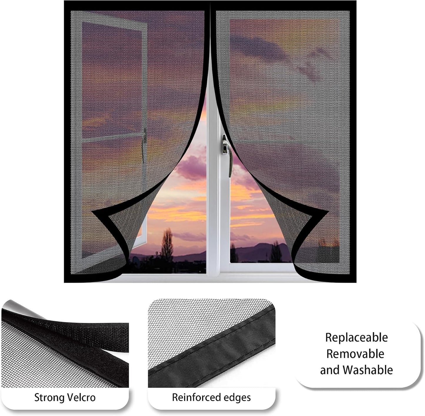  Mosquito Net Window Without Drilling 153 X 123 Cm Magnetic Window Curtain With Automatic Stop For Bay Window Sliding Window, Black