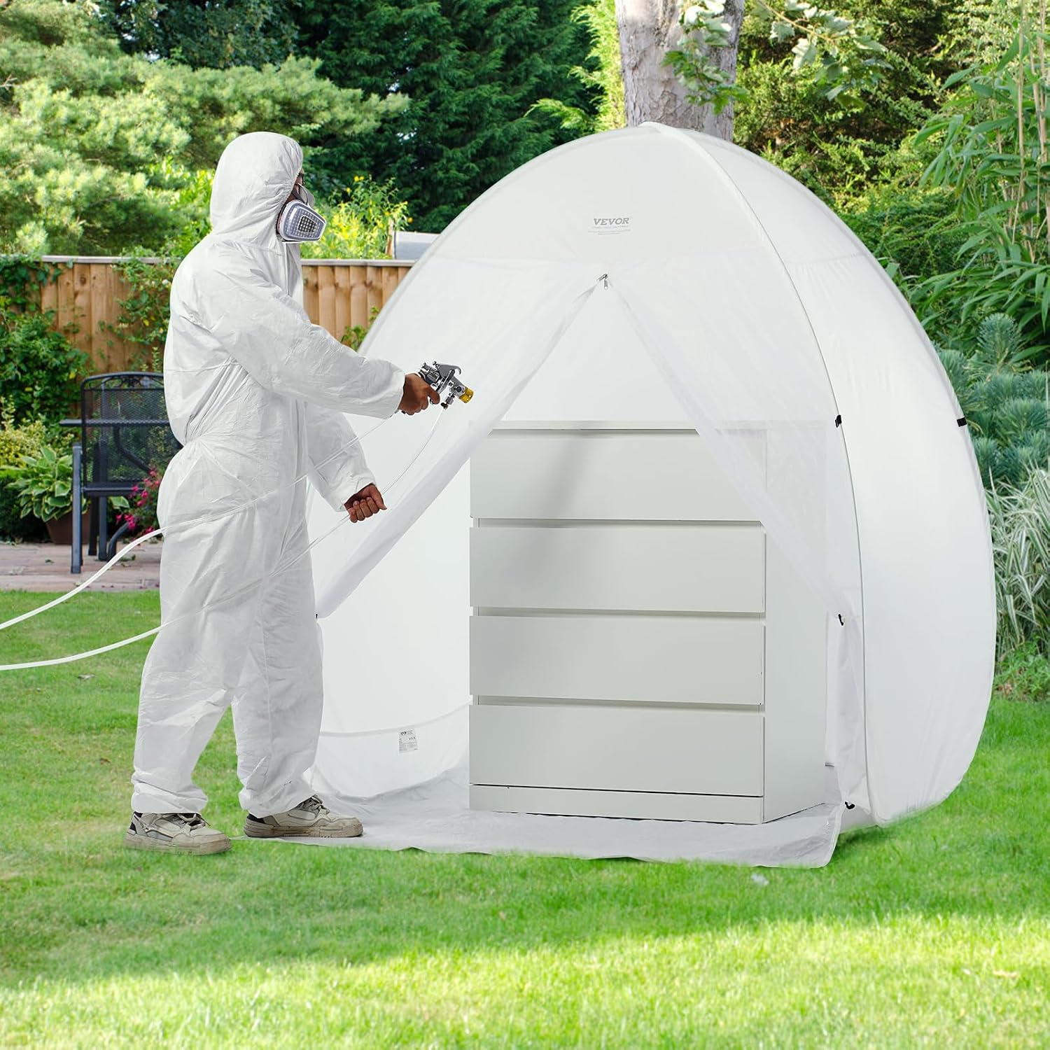  VEVOR Abri De Peinture En Aérosol Portable, Tente De Peinture 152x152x178 Cm, Cabine De Peinture Avec Plancher Intégré, Fenêtre D'Échappement Et Sac De Rangement, Pour Pulvérisation De Peinture Meuble