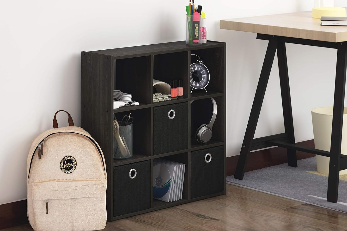  Furinno 13207EX/BK Simplistic Organisateur à 9 Cubes Avec Bacs, Expresso / Noir