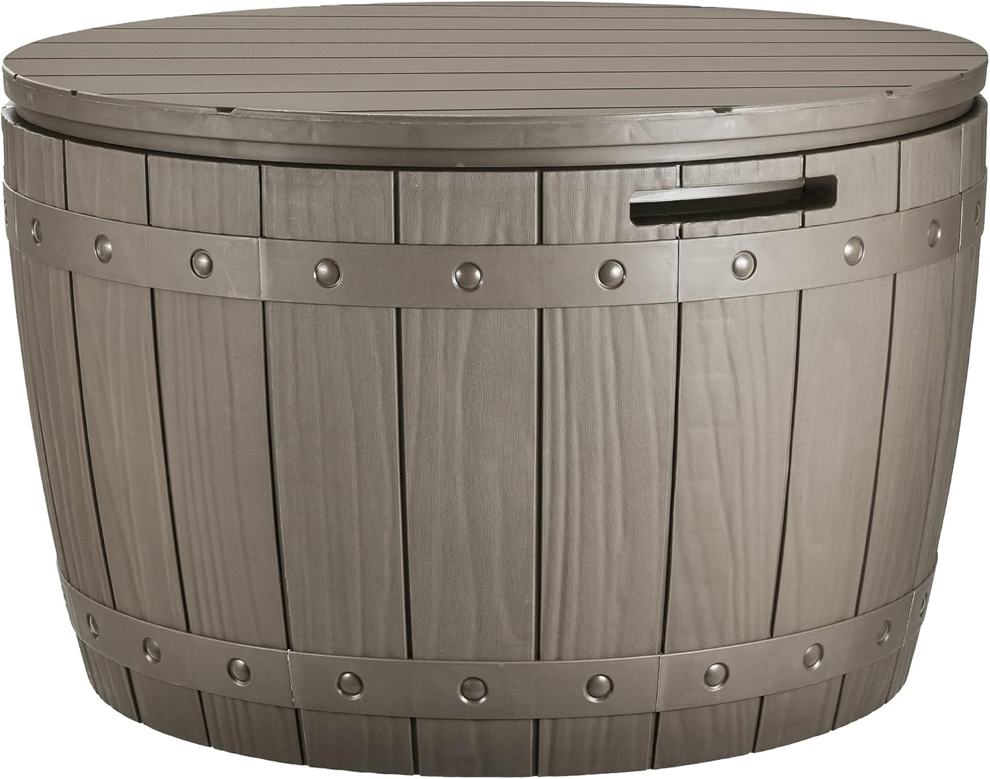  YITAHOME Coffre De Rangement Ronde De 127L, Boîte De Rangement Extérieure Pour Coussin De Table De Patio, Accessoires De Piscine, Résine Imperméable Et Montage Facile Léger, Marron Clair