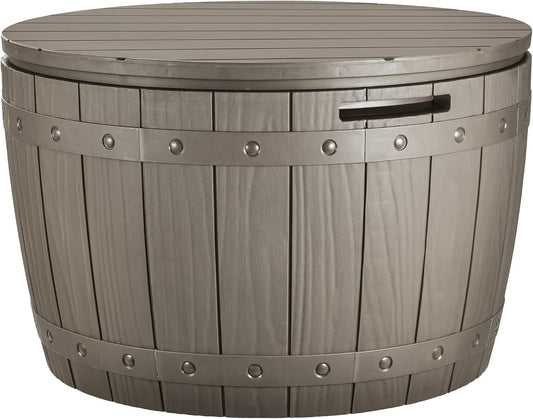  YITAHOME Coffre De Rangement Ronde De 127L, Boîte De Rangement Extérieure Pour Coussin De Table De Patio, Accessoires De Piscine, Résine Imperméable Et Montage Facile Léger, Marron Clair