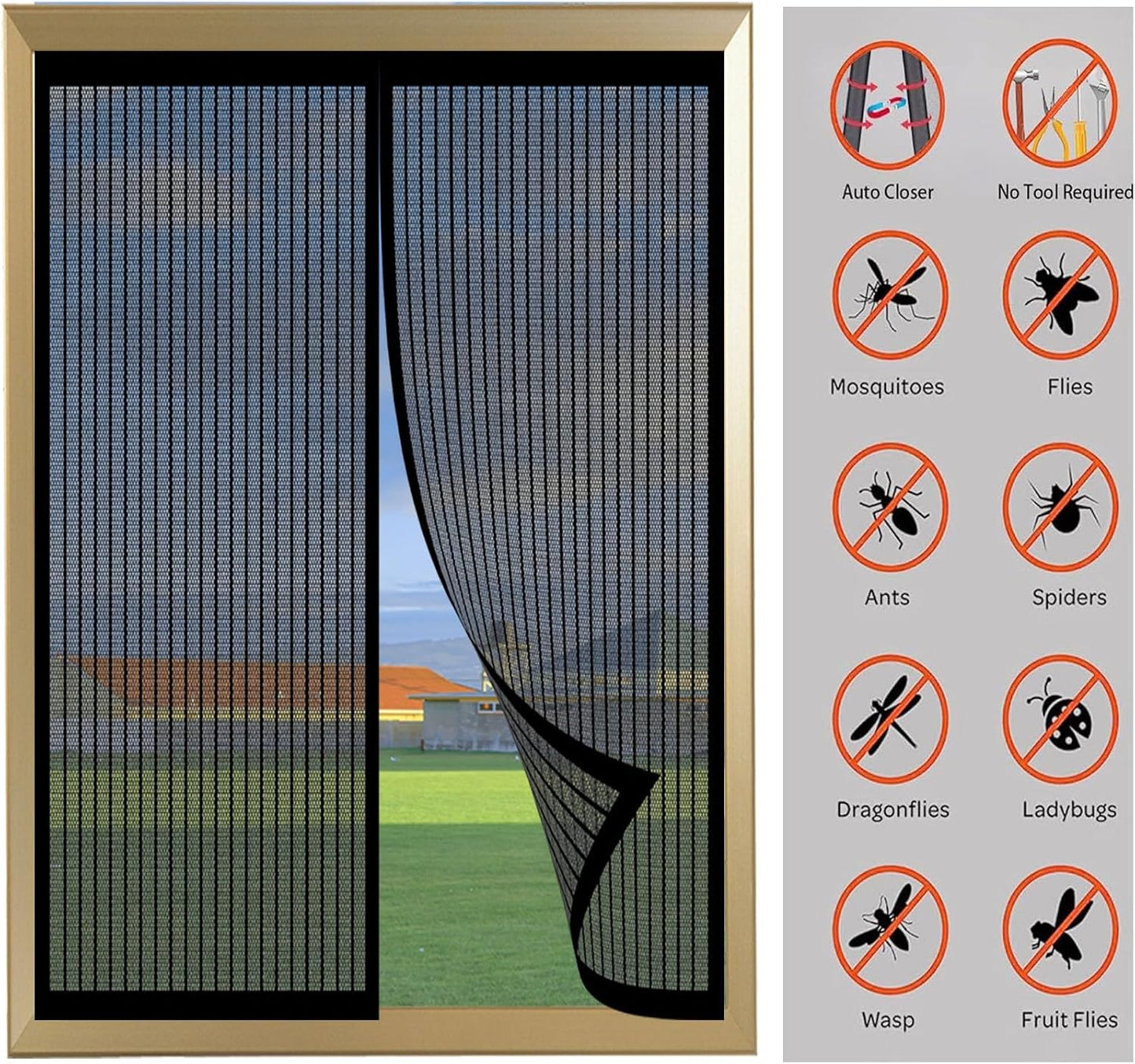  Mosquito Net Window Without Drilling 69 X 105 Cm Powerful Magnets Automatic Magnetic Mosquito Net Door For Corridors Patio, Black