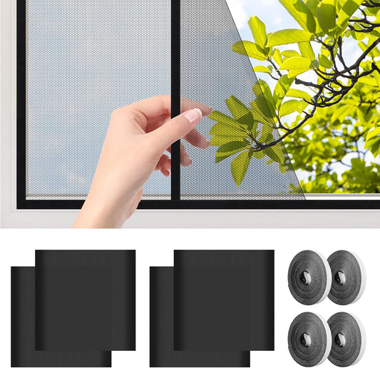  AiQInu Set Of 4 Universal Anti-Mosquito Window Insect Screen With Adhesive Tape - Fine Mesh - No Drilling Required