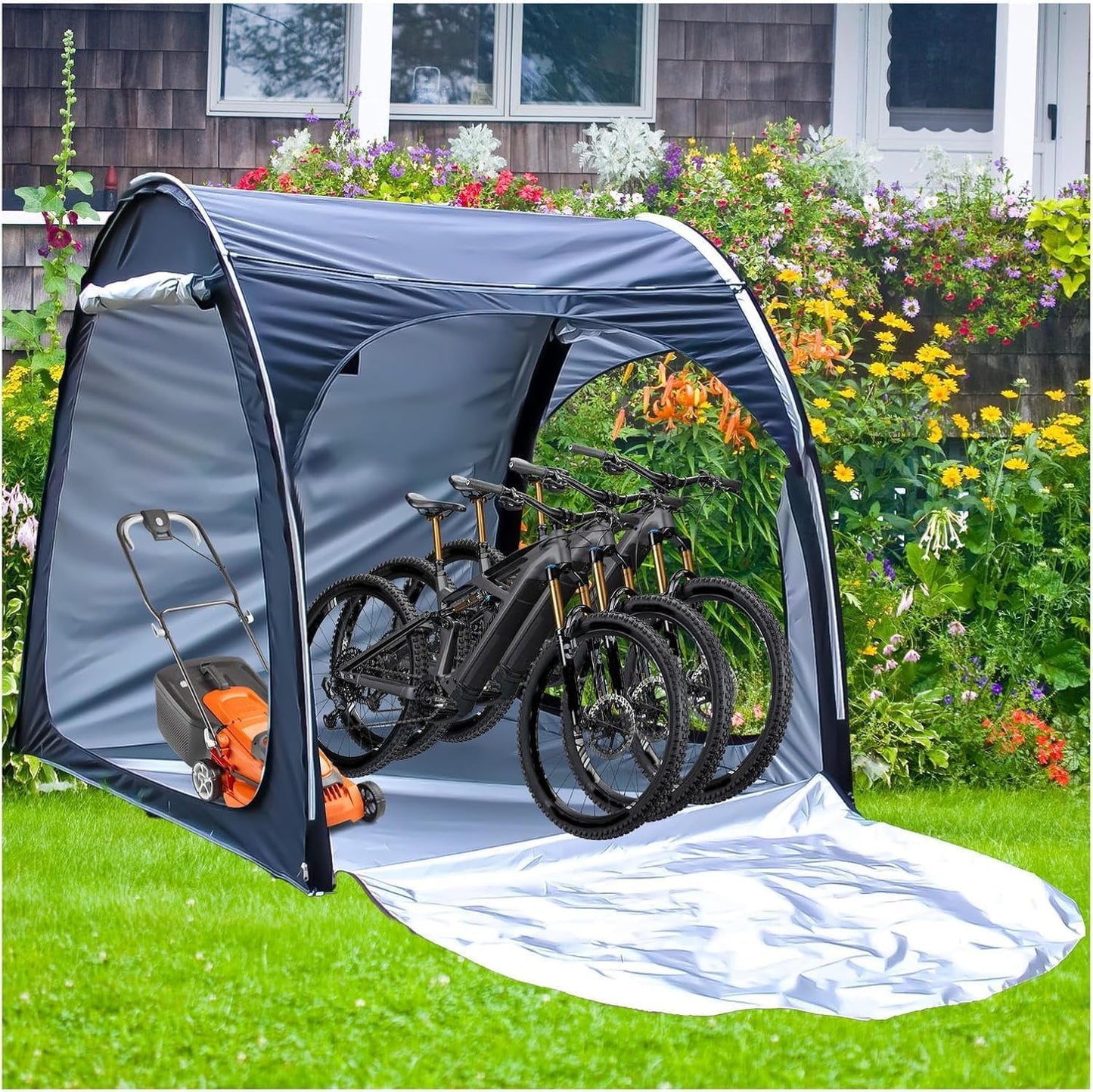 GENERIC Abri à Vélos Extérieur, Rangement Emboîtable Pour 2 à 5 Vélos Et Motos, Protection Contre Les Intempéries, Abri à Vélos Noir Résistant, Idéal Pour Le Jardin Et Le Garage.