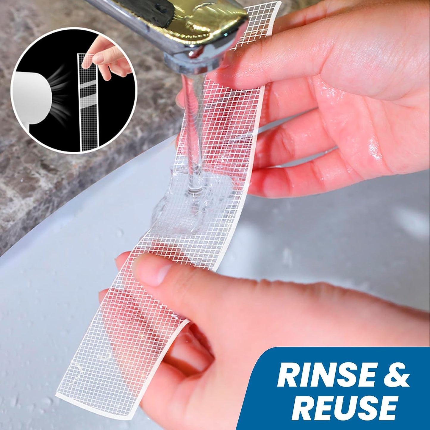  TAPEBEAR Ruban Adhésif Nano Double Face 30mm X 5m, Extra Fort, Réutilisable Et Sans Trace Pour Photos, Posters, Tapis (2mm D'épaisseur)