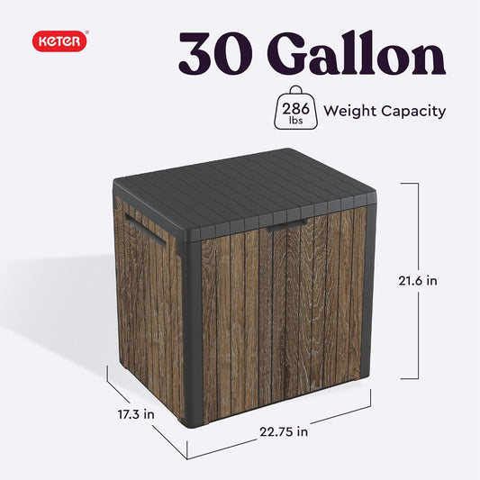  Keter Signature Everwood – Boîte De Rangement D'extérieur En Résine Et Table D'appoint Pour Meubles De Terrasse Pour Accessoires De Piscine Et De Jardin, Noyer