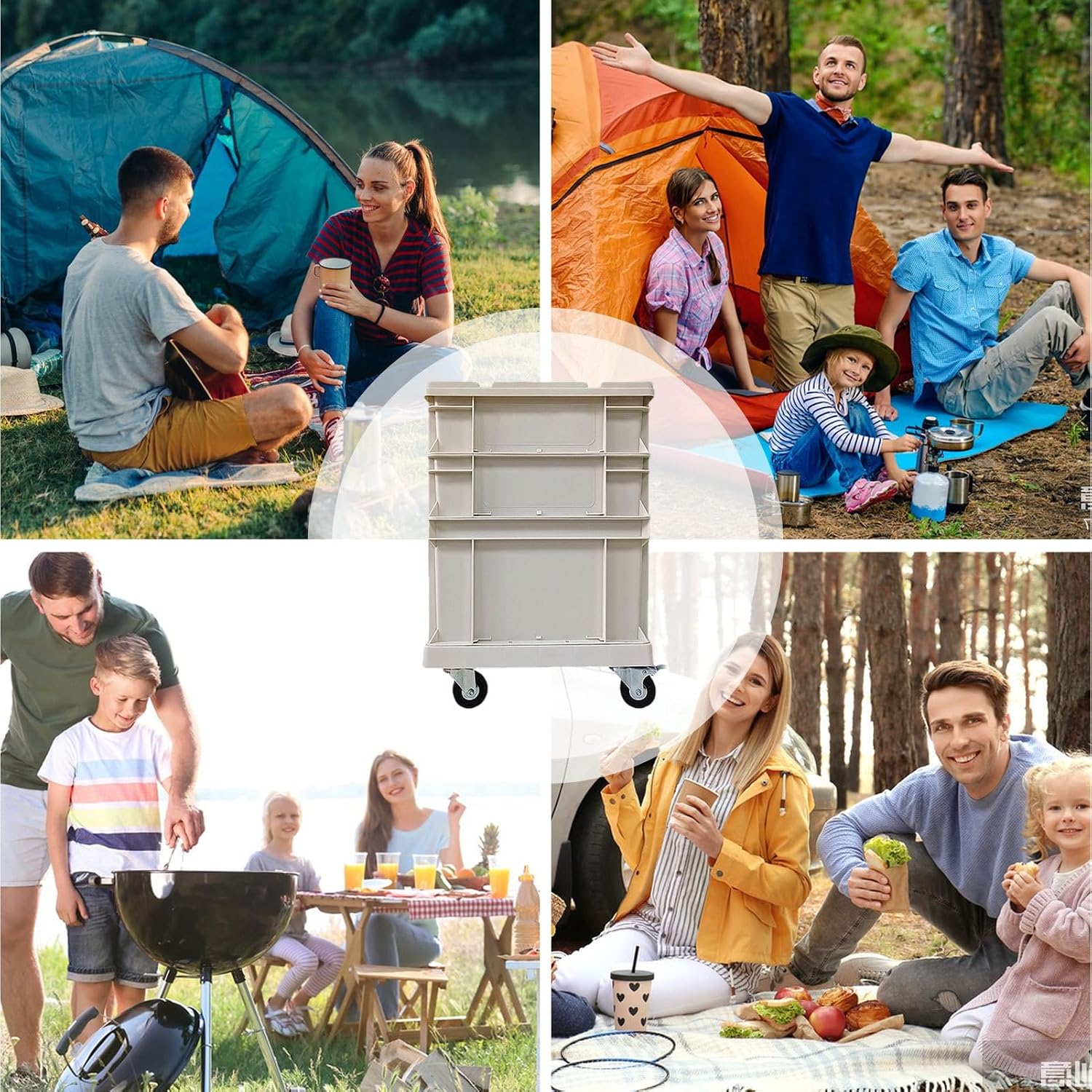  Bac De Rangement À Roues, Grands Conteneurs Empatables à Grande Capacité, Coffre De Rangement D'Extérieur Grand Conteneur à Roues, Pour Maison, Bureau, Extérieur, Camping, Garage, Grenier, Déménagemen