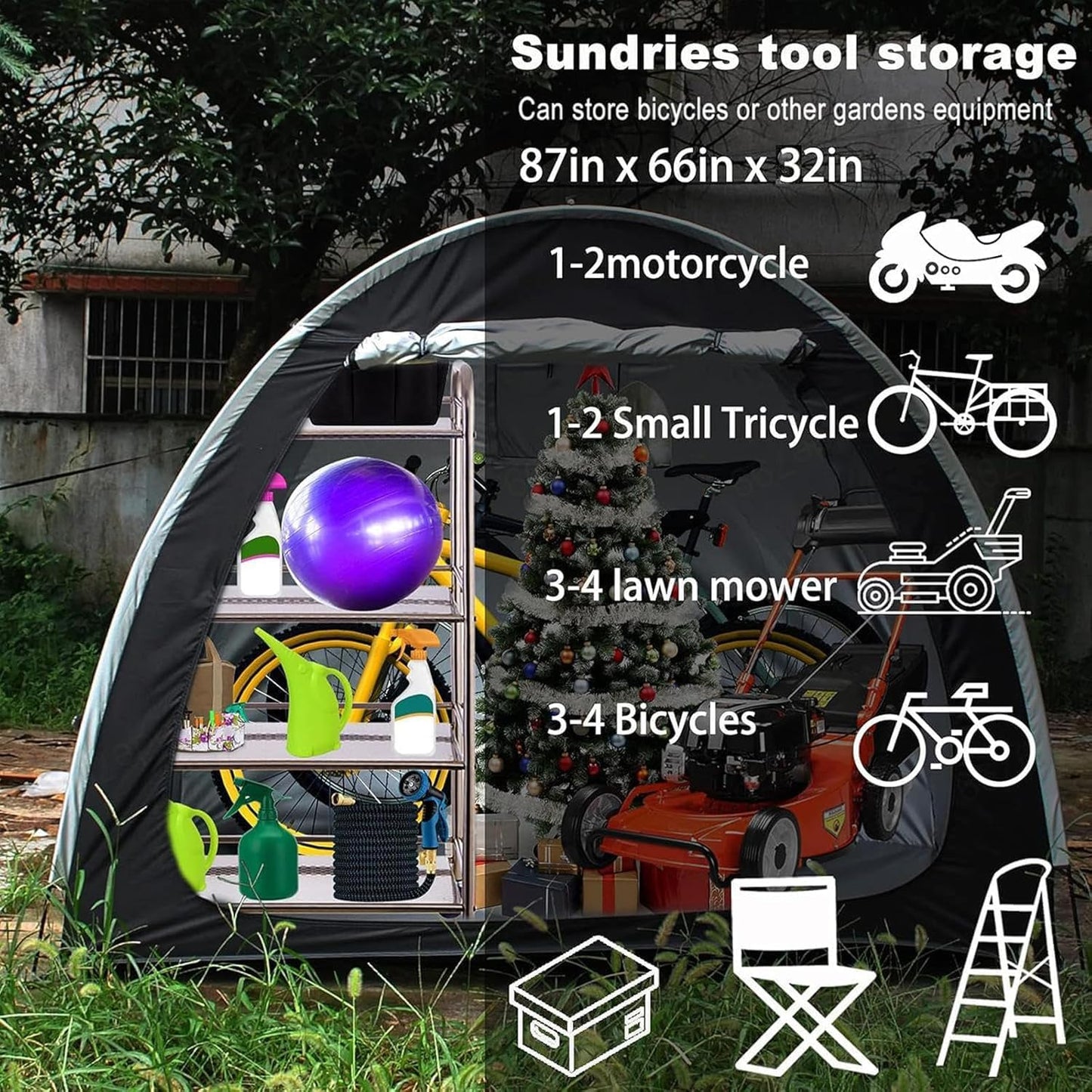 GENERIC Abri à Vélos, Tente De Rangement Extérieur Pour Vélos | Rangement Emboîtable Pour 2 à 5 Vélos | Abri étanche Pour Motos | Abri à Vélos Argenté Durable | Protégez Vos Vélos Des Intempéries