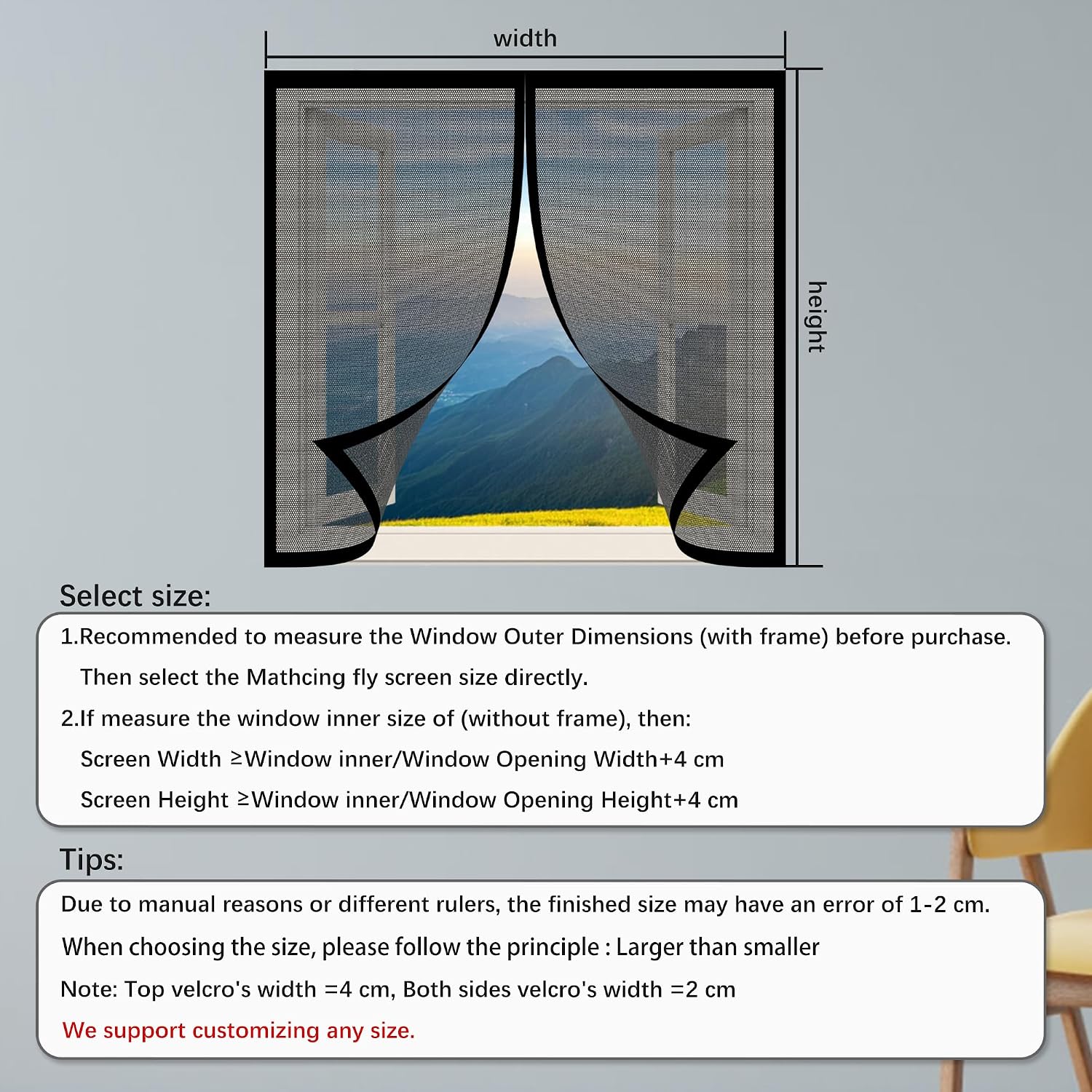  Magnetic Door Or Window Mosquito Net 86 X 113 Cm Self-Adhesive Mesh Curtain With Automatic Closing No Drilling For Corridors Windows Patio, Black