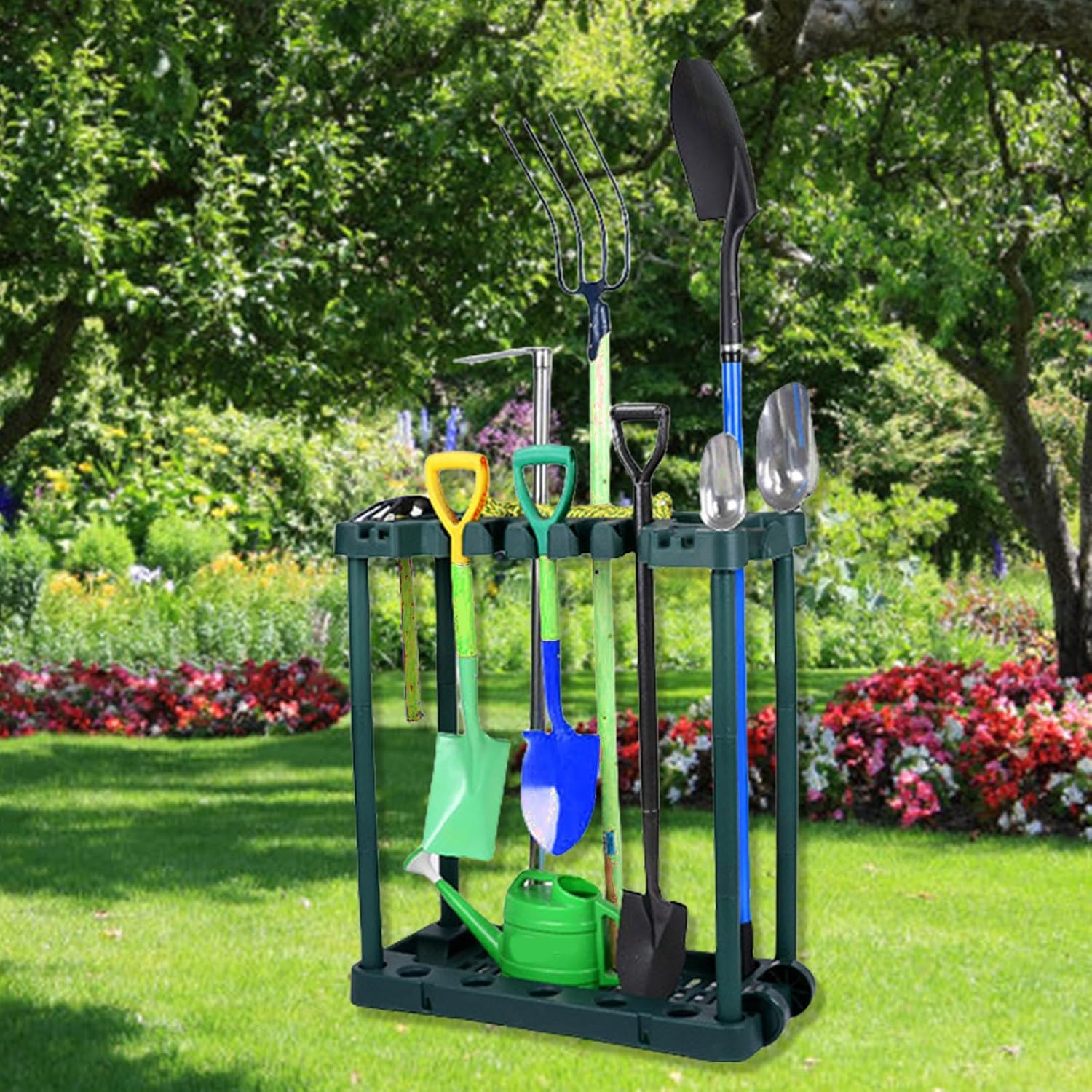  Organisateurs De Rangement Pour Outils De Jardin Avec Roues, Support De Cour Pour Garage, Pelouse, étagère Extérieure, Rangement De Jardin D'angle