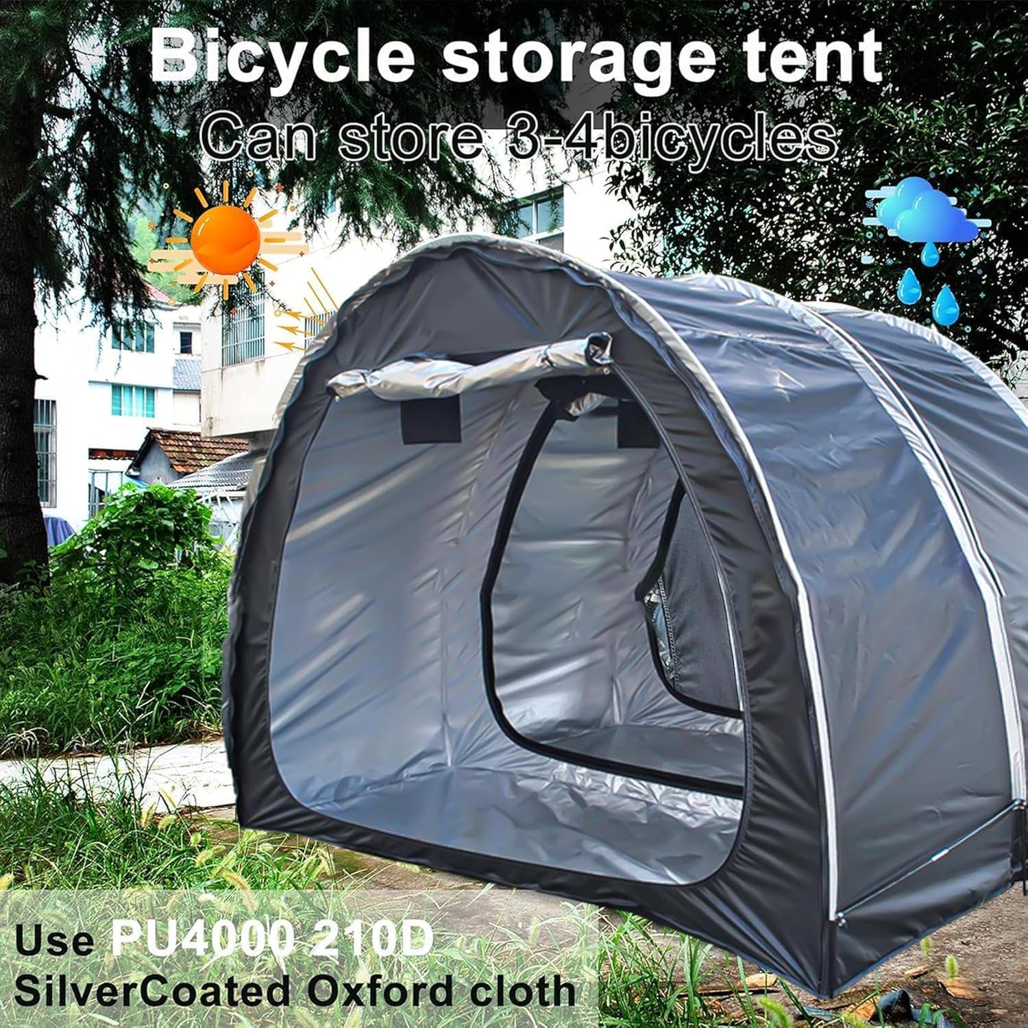 GENERIC Tente De Rangement Pour Vélo, Lot De 2 Housses De Vélo, Tente Noire Pour Le Rangement Extérieur, Protection Imperméable Et Coupe-Vent Contre La Pluie, La Neige Et Les Intempéries, Conception