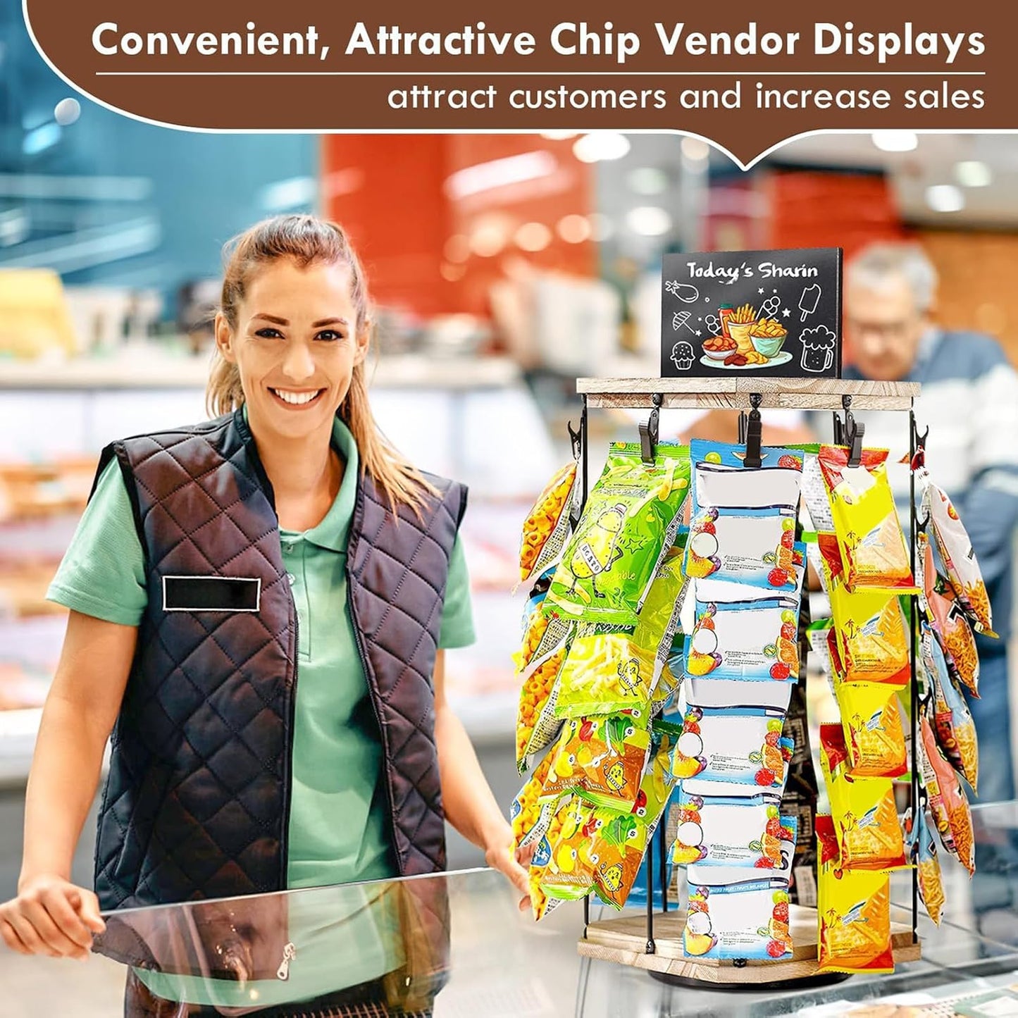  Générique Support D'affichage à Rack De Puces, Support De Puce/bonbons/rack De Snack, Cintre D'organisateur De Stockage De Base En Bois Avec Babillard, Rangement Alimentaire D'affichage De Bonbons