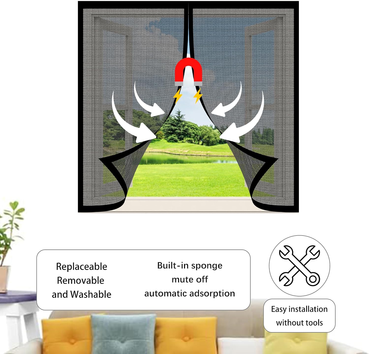  Magnetic Mosquito Net 240 X 140 Cm Magnetic Mosquito Net Without Tools Powerful Magnets For Bay Window Sliding Window, White