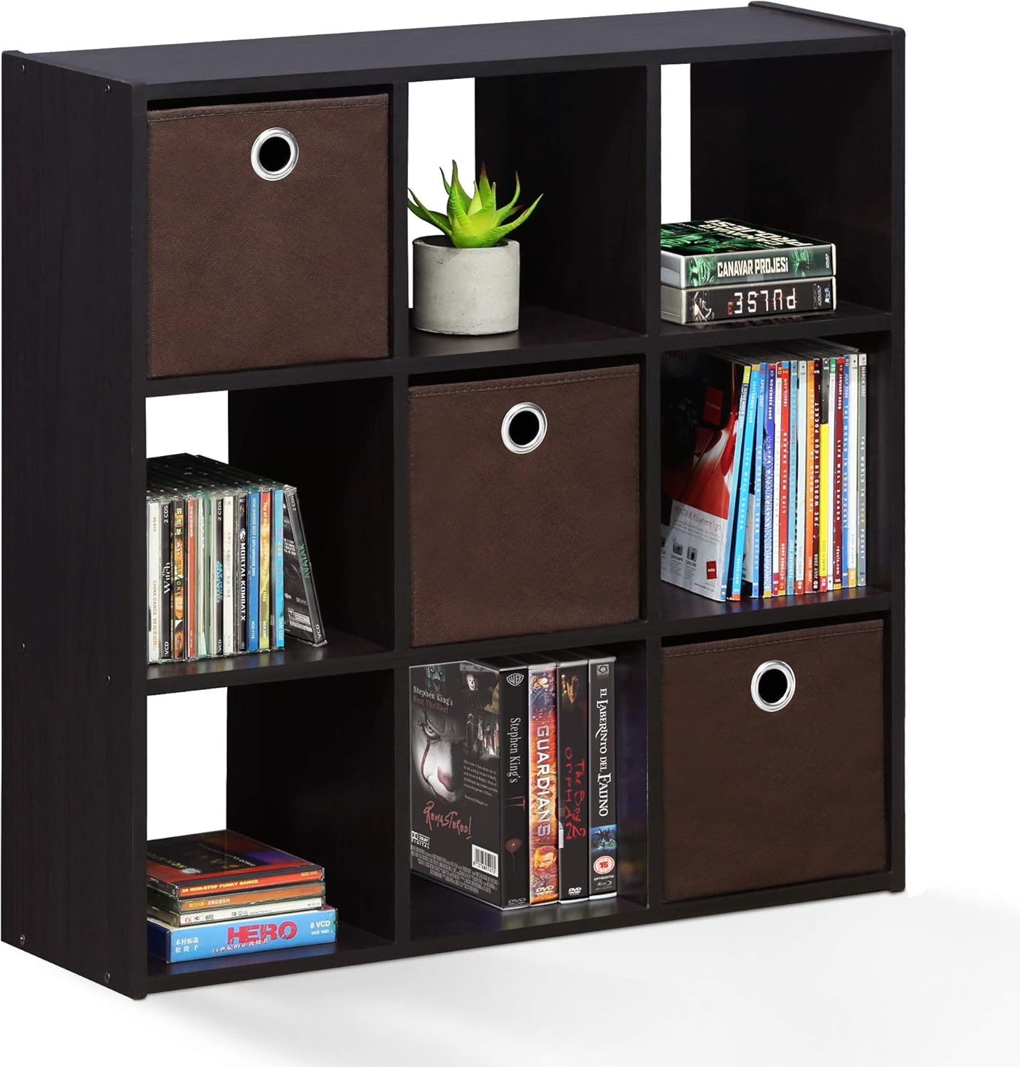  Furinno 13207EX/BK Simplistic Organisateur à 9 Cubes Avec Bacs, Expresso / Noir