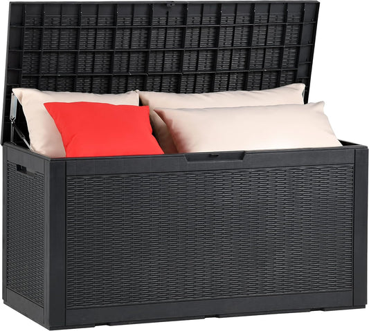  YITAHOME Boîte De Rangement D'extérieur étanche 380 L - Grande Boîte De Rangement En Résine - Coussin D'extérieur Verrouillable - Noir