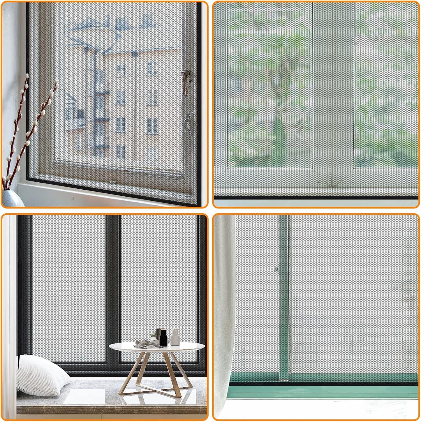  AiQInu Set Of 4 Universal Anti-Mosquito Window Insect Screen With Adhesive Tape - Fine Mesh - No Drilling Required