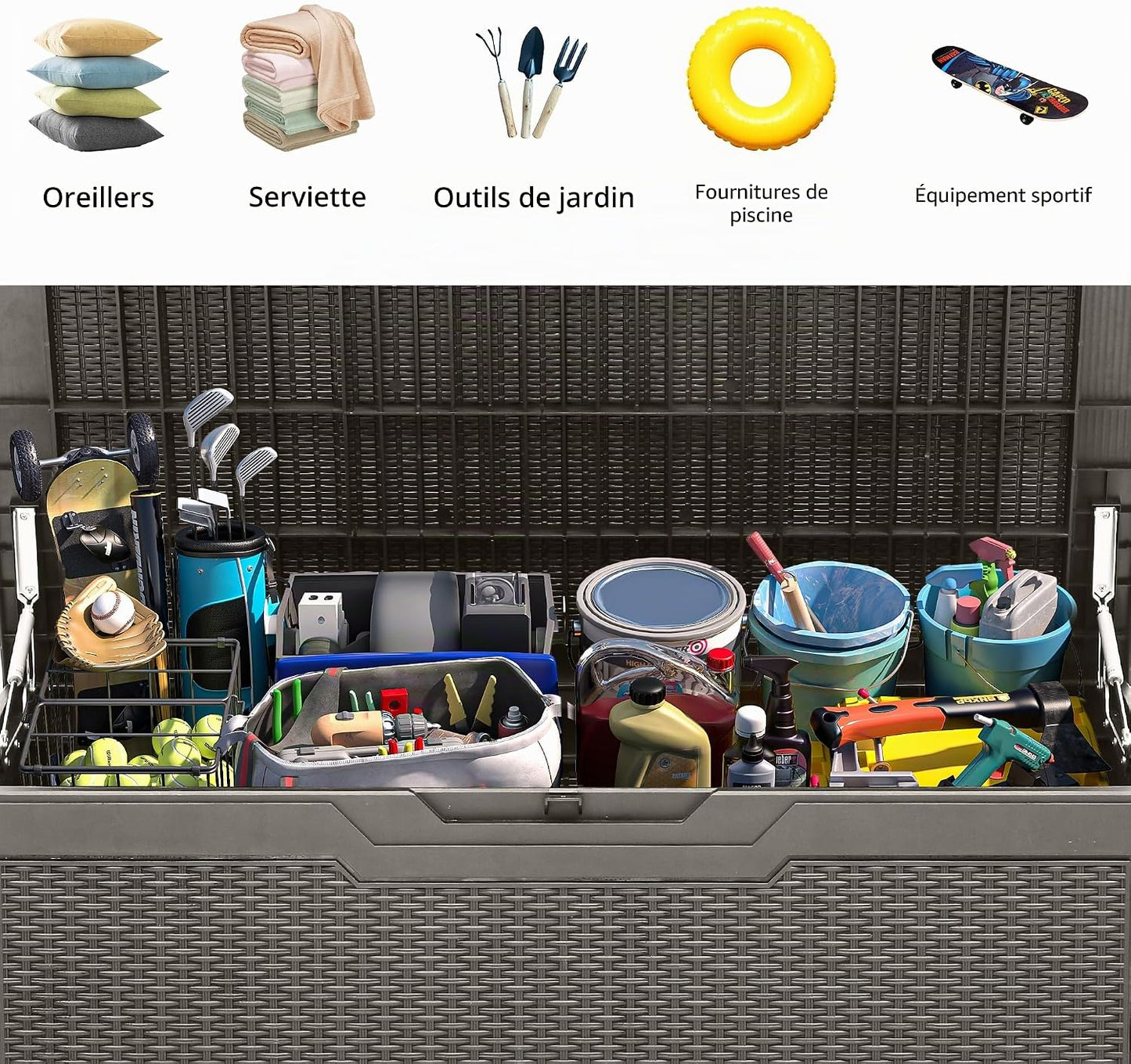  YITAHOME Boîte De Rangement En Résine De 370 Litres, Résistante Aux Intempéries, Verrouillable Pour Intérieur Et Extérieur Pour Fournitures Et Articles Essentiels, Taupe