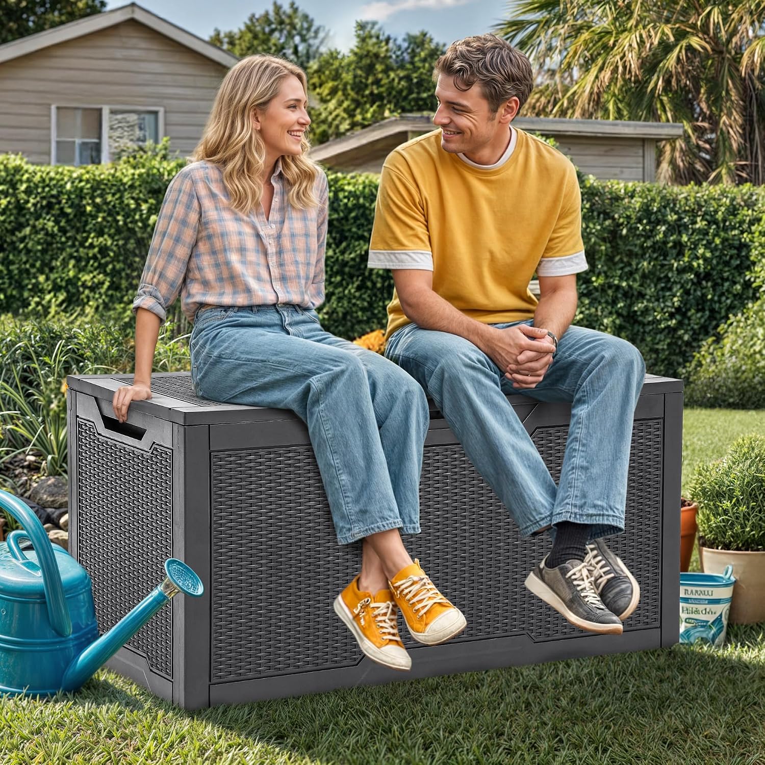  YITAHOME Grande Boîte De Rangement D'extérieur En Résine Résistante à L'eau, Conteneur De Rangement Verrouillable Pour Intérieur Et Extérieur, Pour Terrasse, Jardin, Coussins, Outils, équipement (gris