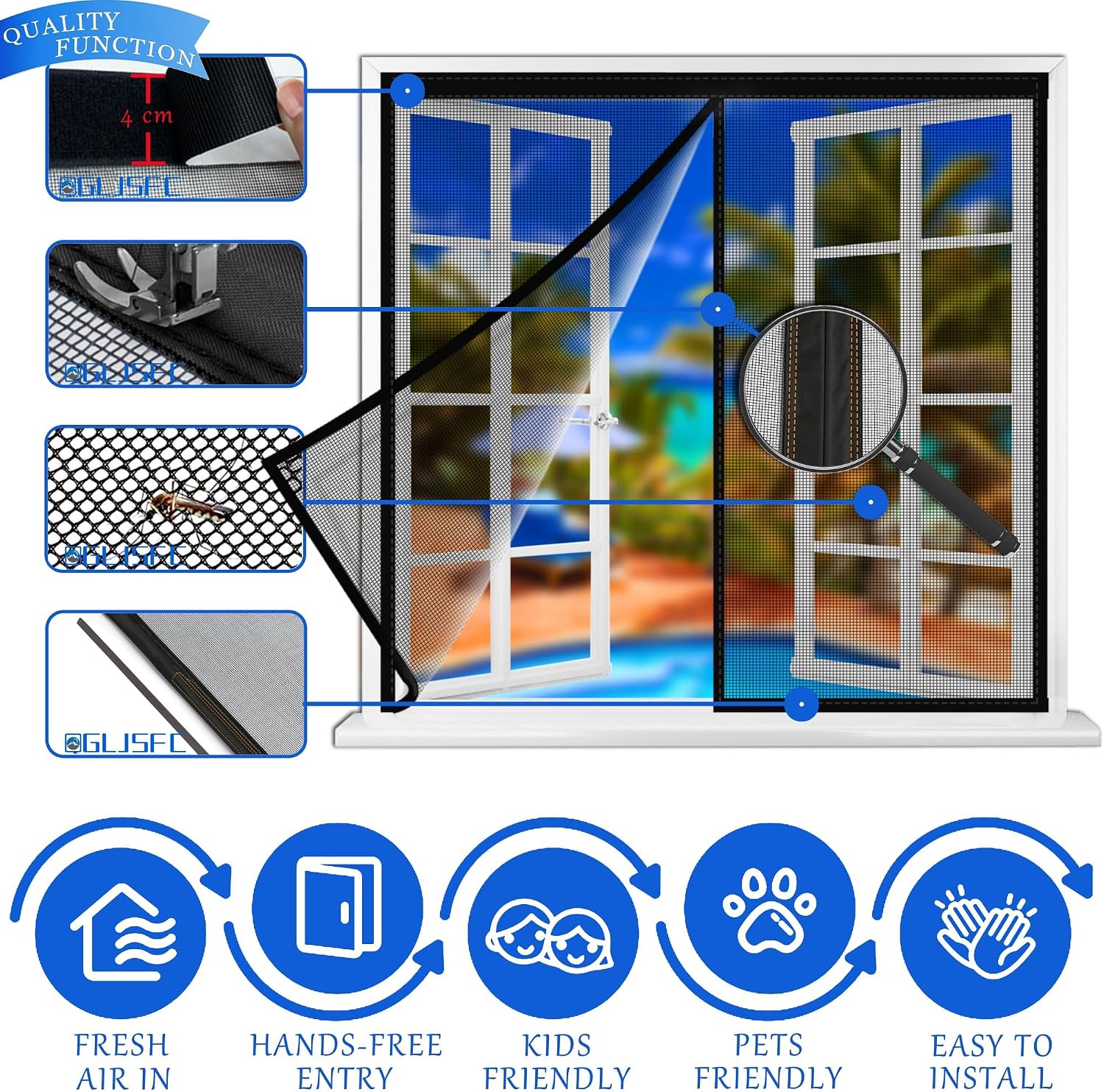  Moustiquaire Fenêtre Magnétique 120x95cm Toutes Les Tailles Rideau En Maille Rideau Moustiquaire Avec Aimants, Bande Auto-Adhésif Sans Poinçon Pour Pour FenêTres Ou Porte De Balcon Noir